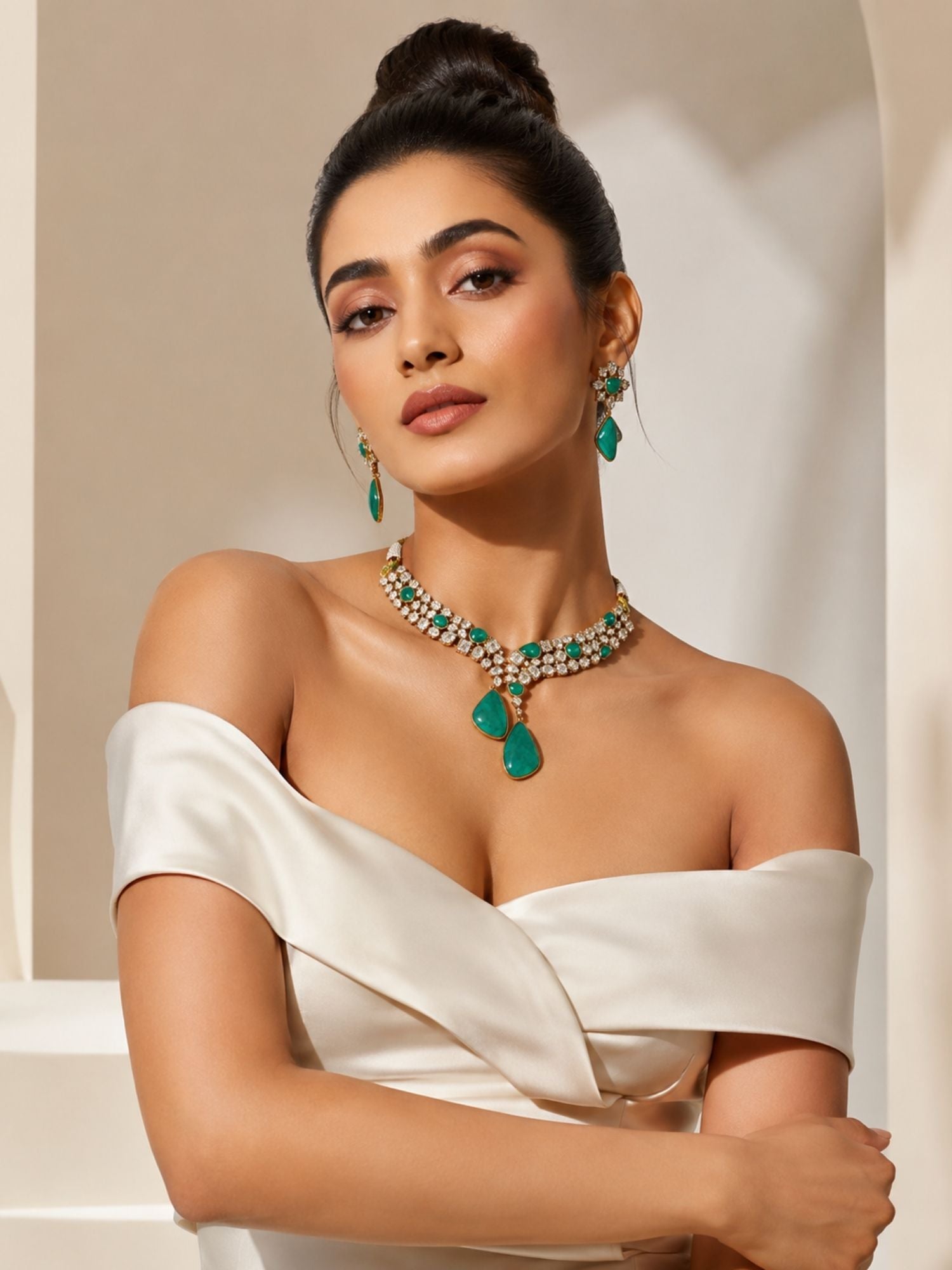 Emerald Green Kundan Necklace Set | Abdesigns
