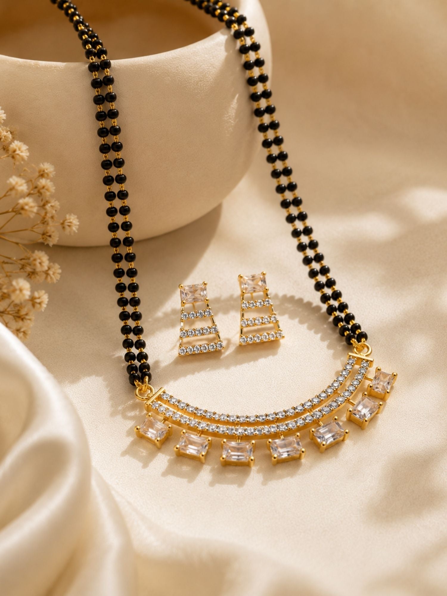 Baguette Mangalsutra Set in Gold Plating Modern | Abdesigns