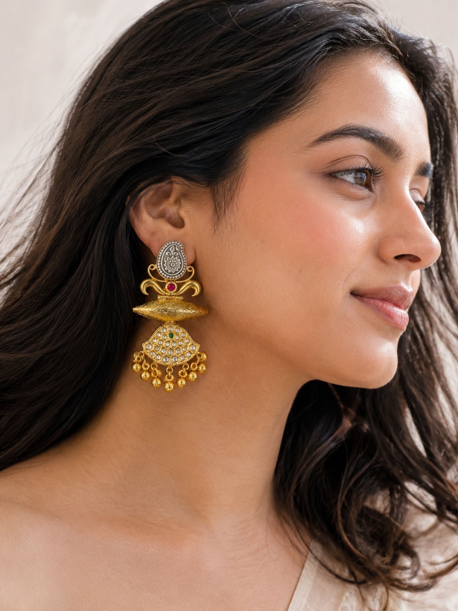 Dual Tone Traditional Statement Earrings – Festive | Abdesigns