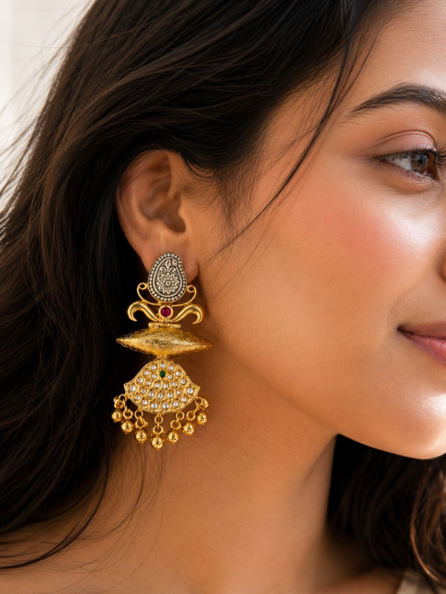 Dual Tone Traditional Statement Earrings – Festive | Abdesigns