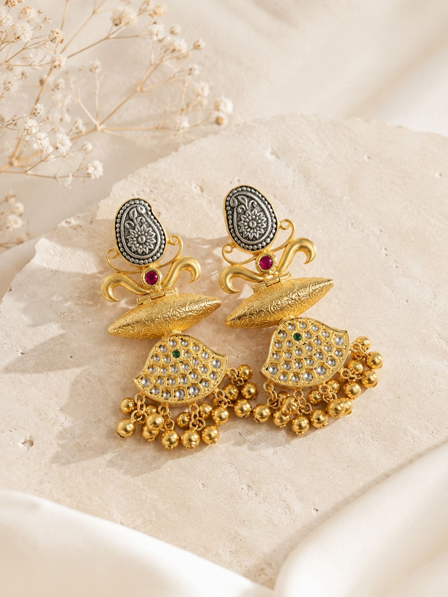 Dual Tone Traditional Statement Earrings – Festive | Abdesigns