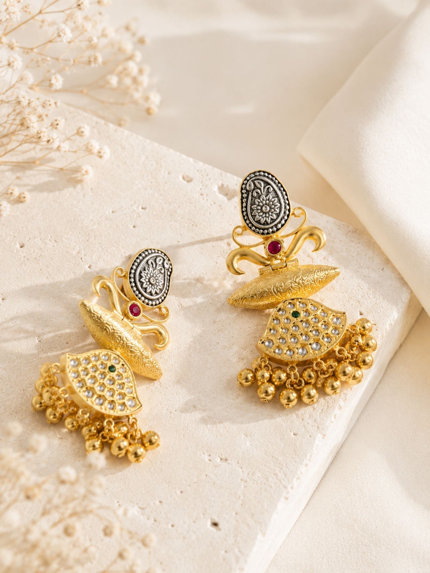 Dual Tone Traditional Statement Earrings – Festive | Abdesigns