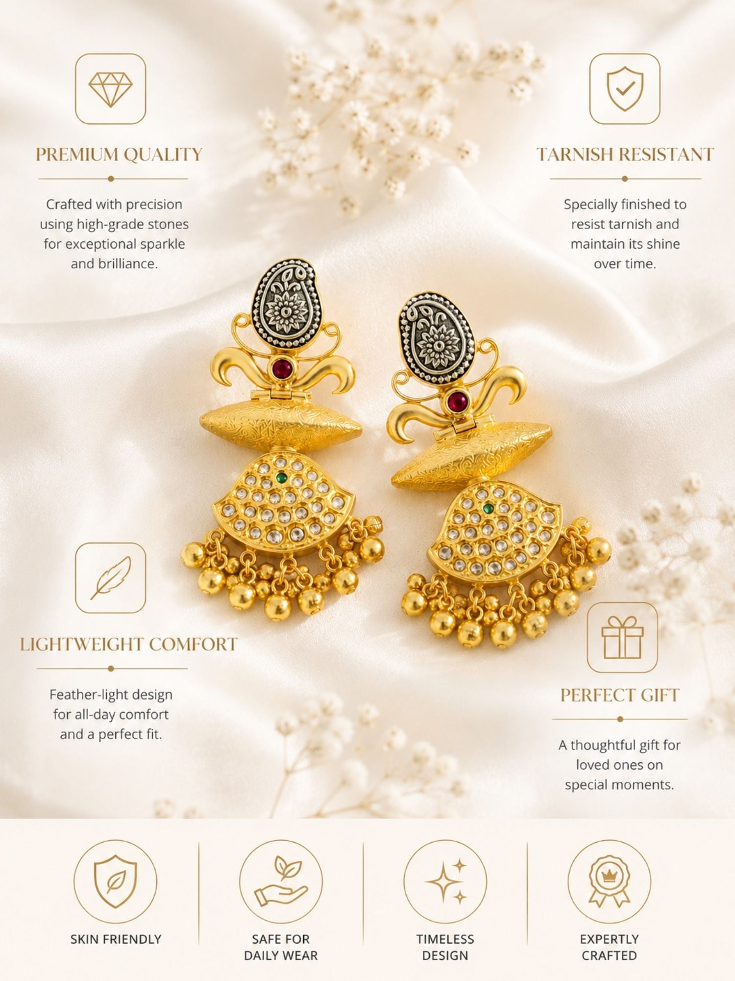 Dual Tone Traditional Statement Earrings – Festive | Abdesigns