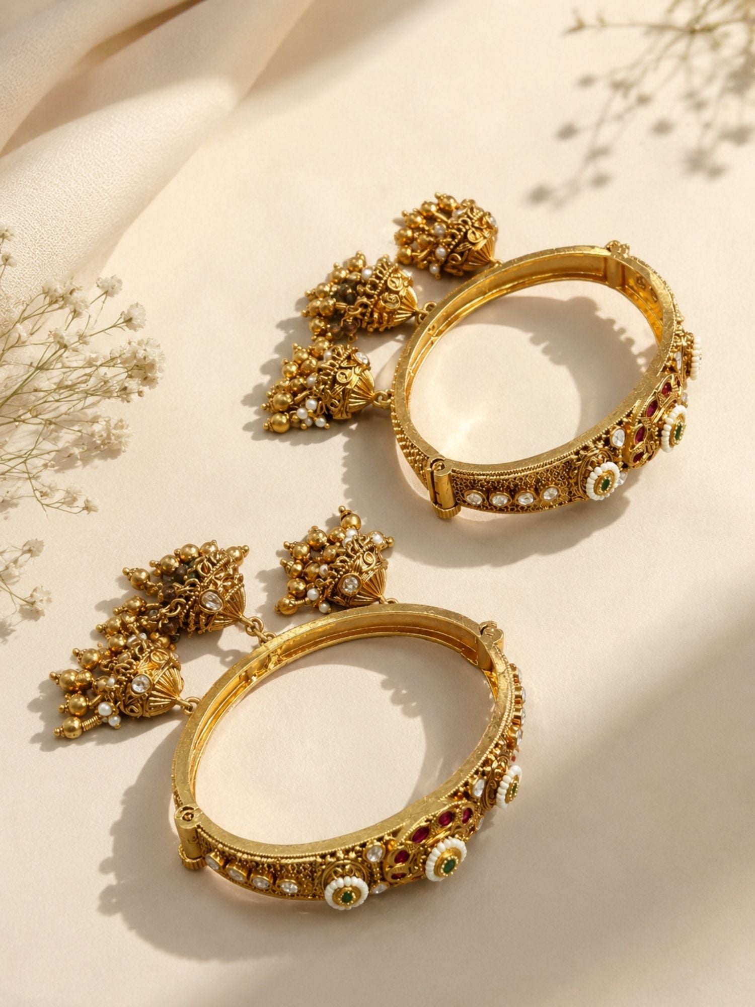 Gold Antique Kundan Kada Bangle Jhumka Bridal | Abdesigns Jewellery