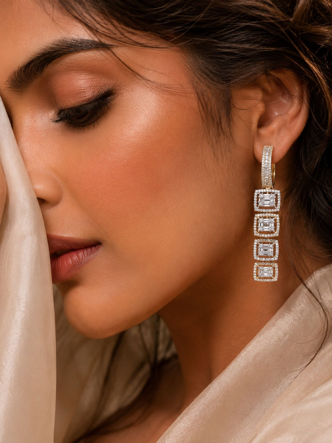 Geometric CZ Drop Earrings in Dual Tone Finish – Party Wear | Abdesigns Jewellery