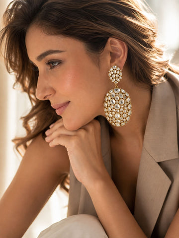 Gold plated multicolor Kundan elephant charm long drop earrings – Abdesigns Jewellery