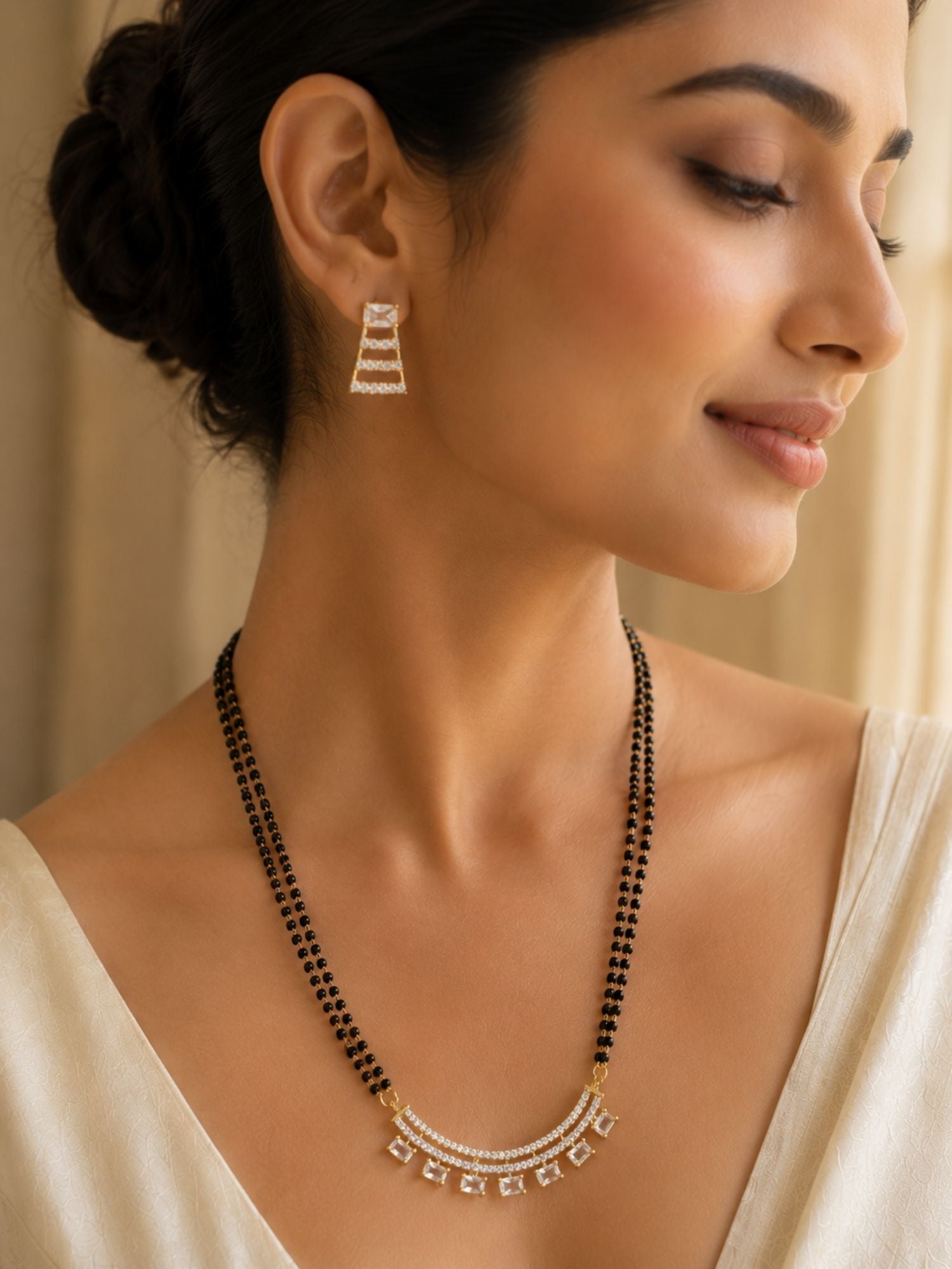 Baguette Mangalsutra Set in Gold Plating Modern | Abdesigns