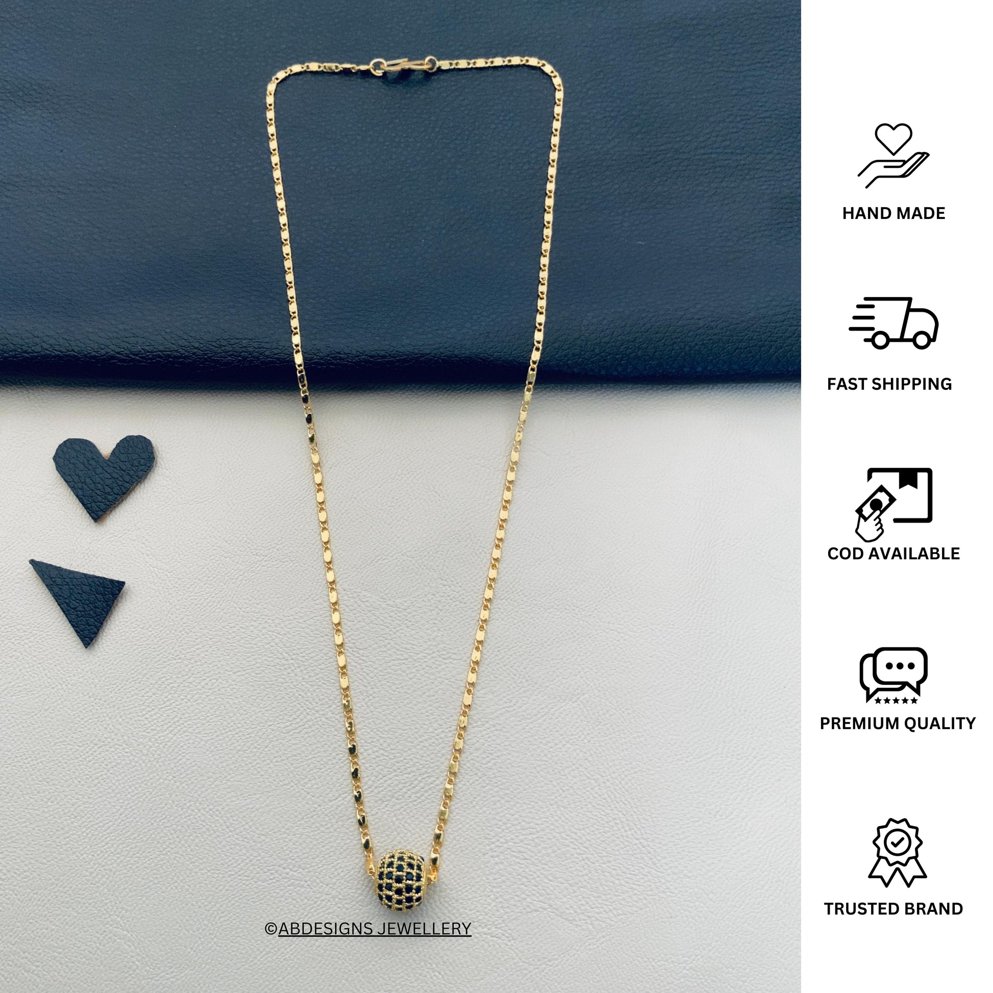 Black Dailywear Round Pendant & Chain - Abdesignsjewellery