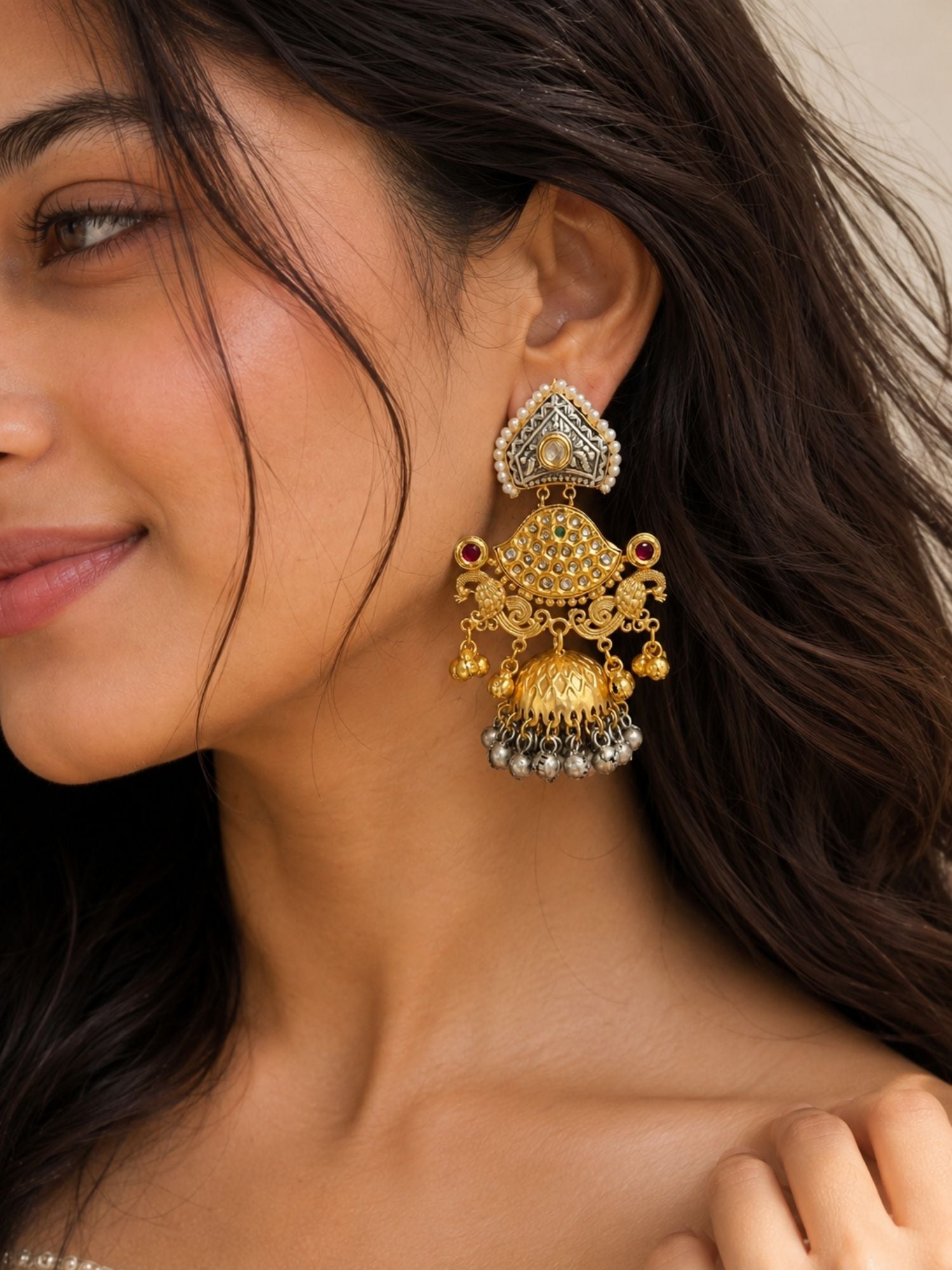 ABDesigns Dual Tone Plated Contemporary Jhumka Earrings for Women