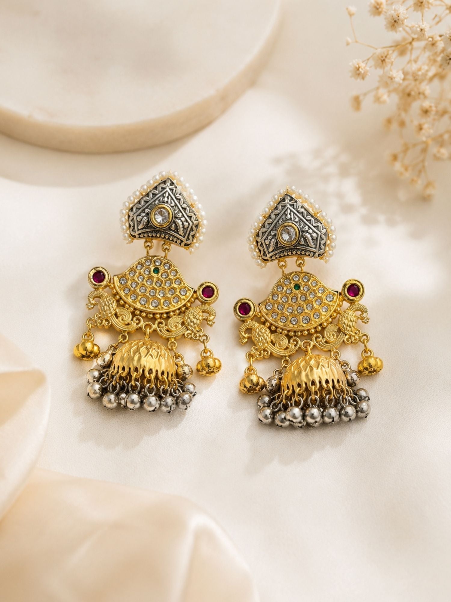 ABDesigns Dual Tone Plated Contemporary Jhumka Earrings for Women