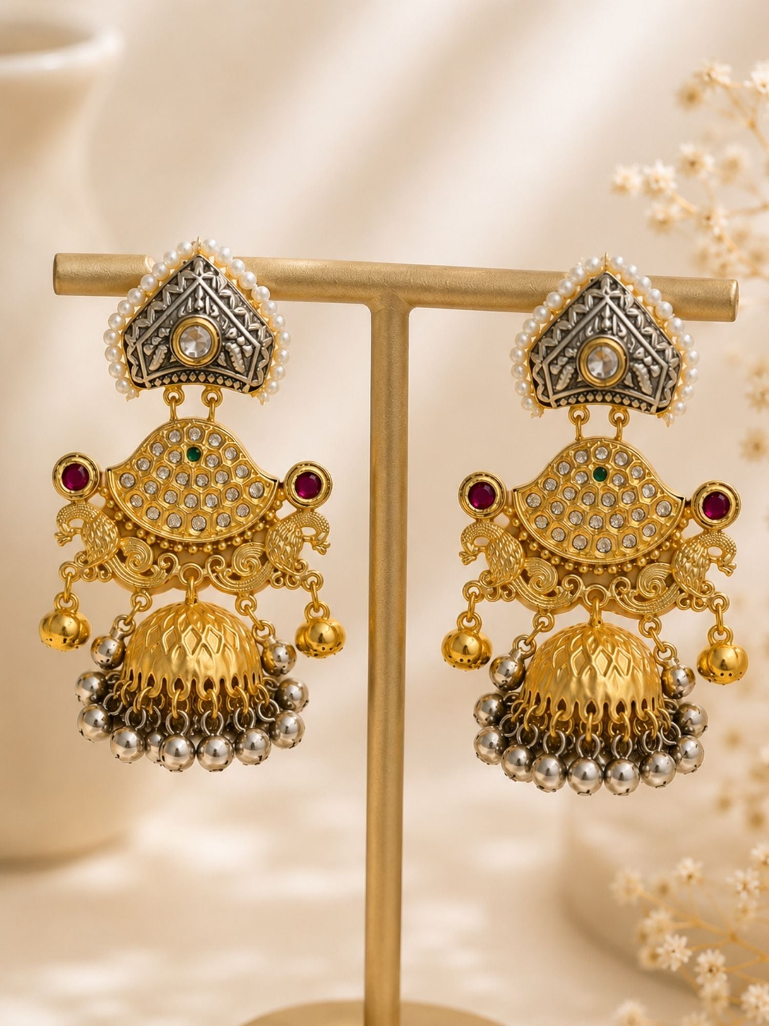 ABDesigns Dual Tone Plated Contemporary Jhumka Earrings for Women