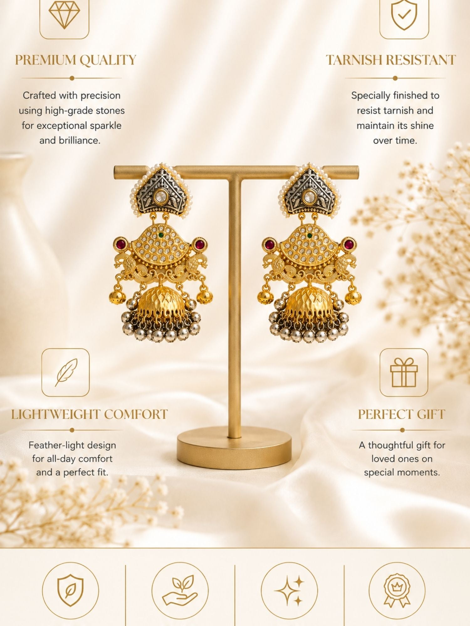ABDesigns Dual Tone Plated Contemporary Jhumka Earrings for Women