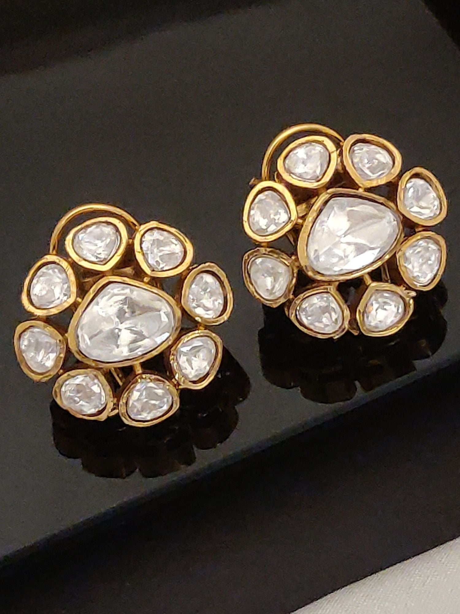 Abdesigns Gold Plated Polki Studs Earring