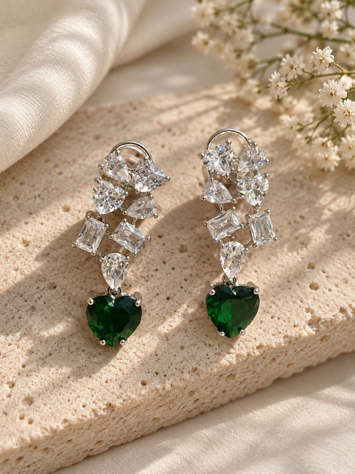 Silver Plated Green Heart AD Stone Necklace Set | Abdesigns Jewellery