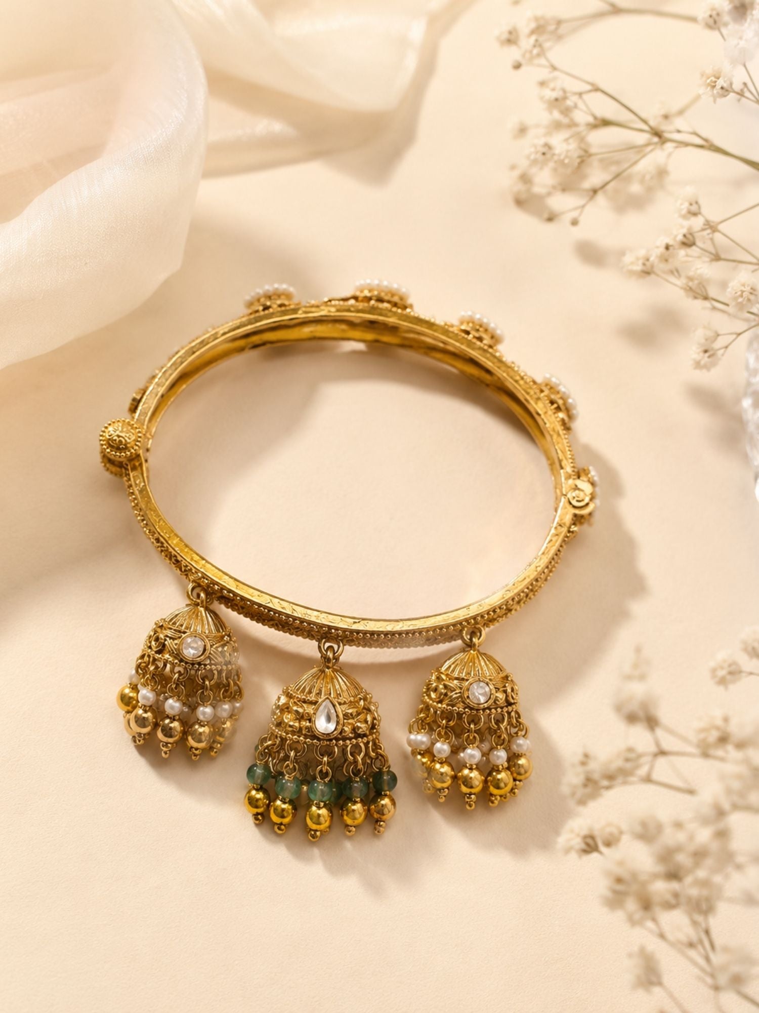 Gold Antique Kundan Kada Bangle Jhumka Bridal | Abdesigns Jewellery