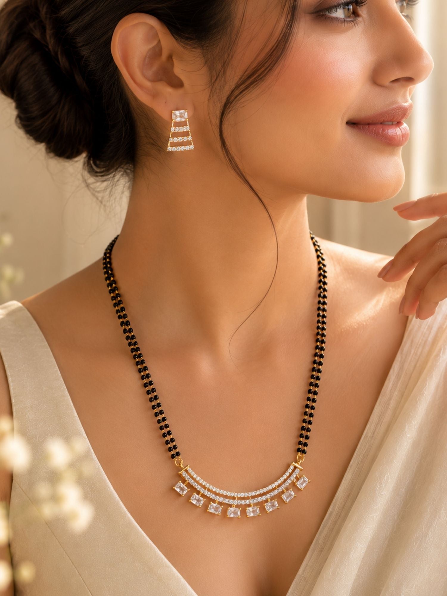Baguette Mangalsutra Set in Gold Plating Modern | Abdesigns