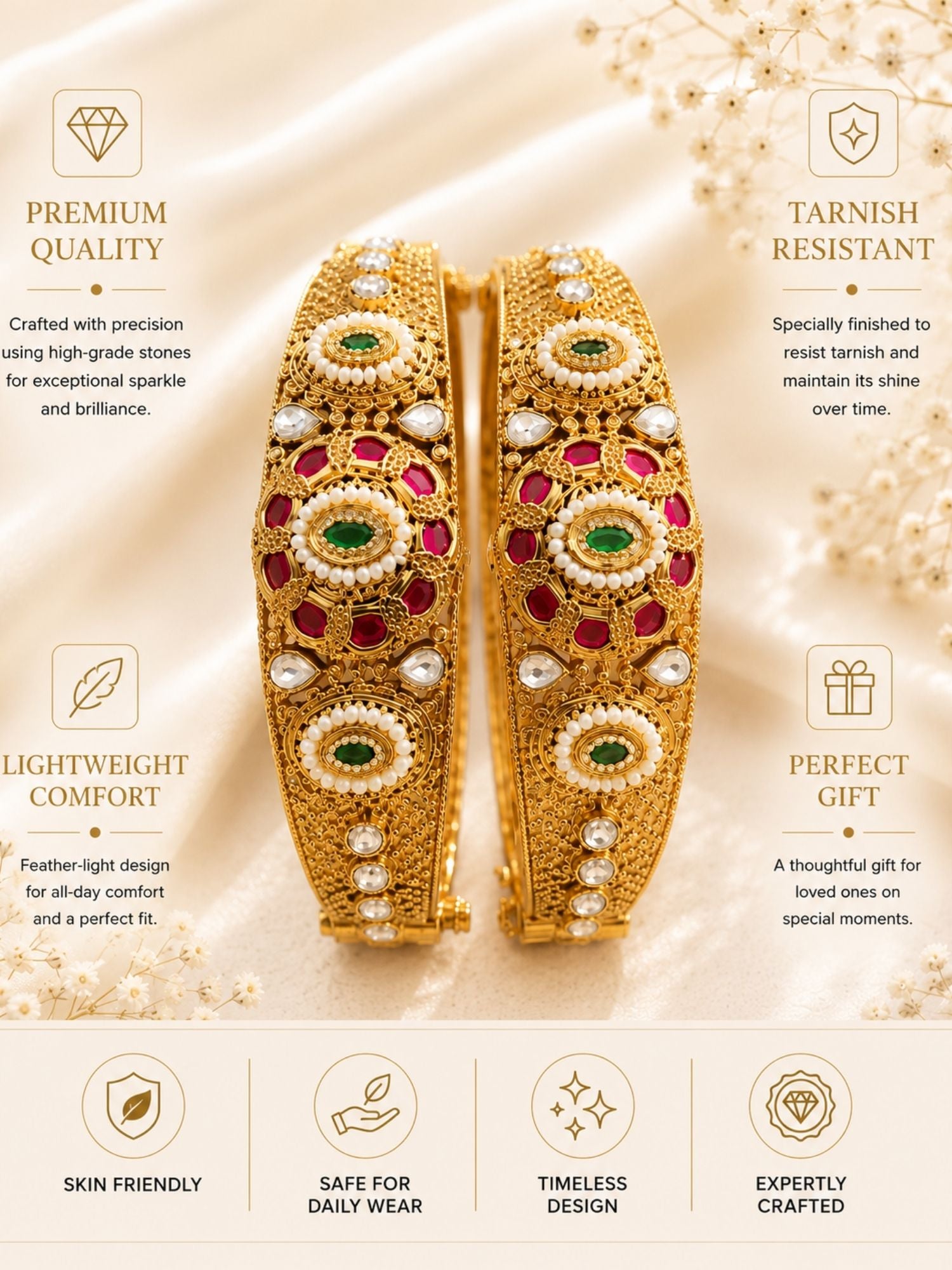 Gold Antique Kundan Kada Bangle Jhumka Bridal | Abdesigns Jewellery