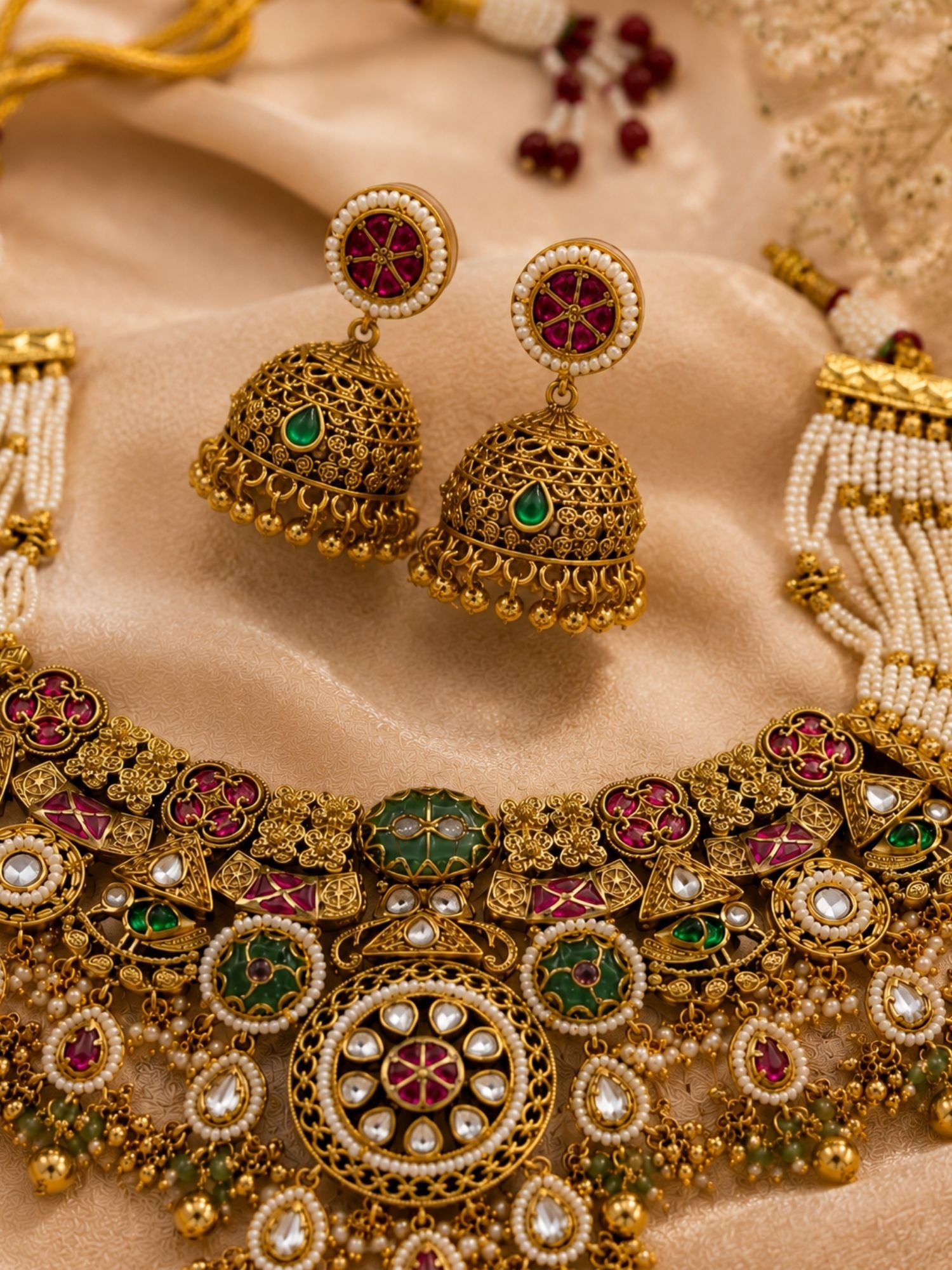 Antique Gold Temple Choker Necklace Set in Antique Gold – Bridal | Abdesigns