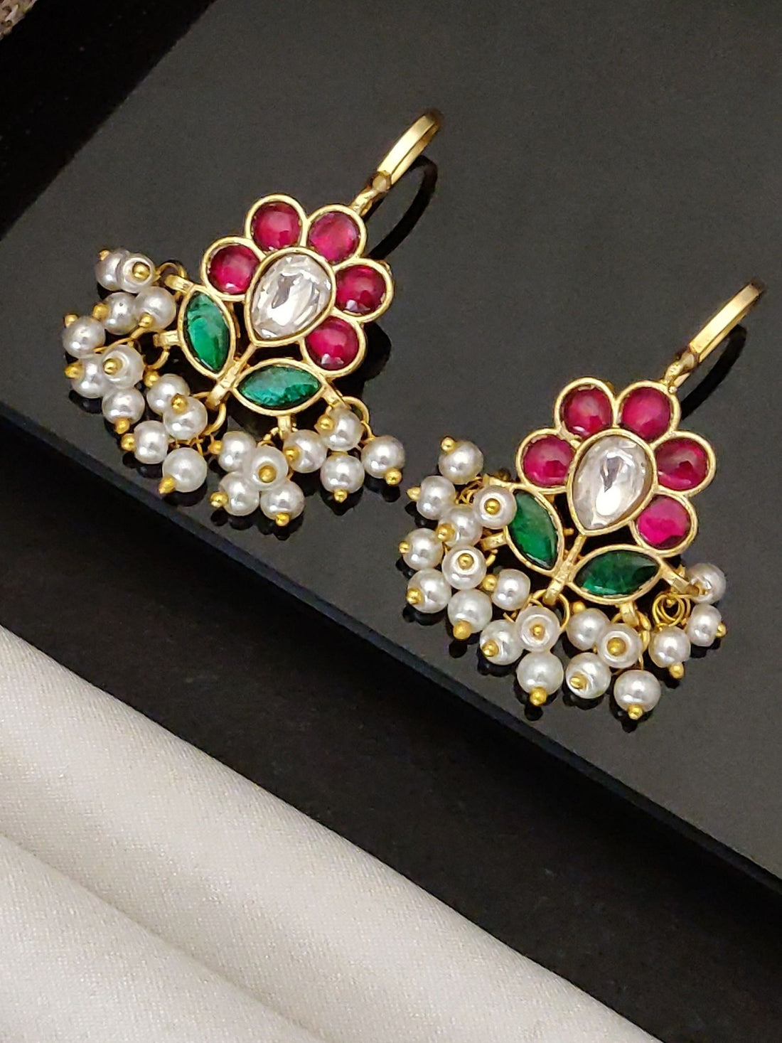 Abdesigns Gold Plated Kempstone Studed Bugadi Earring