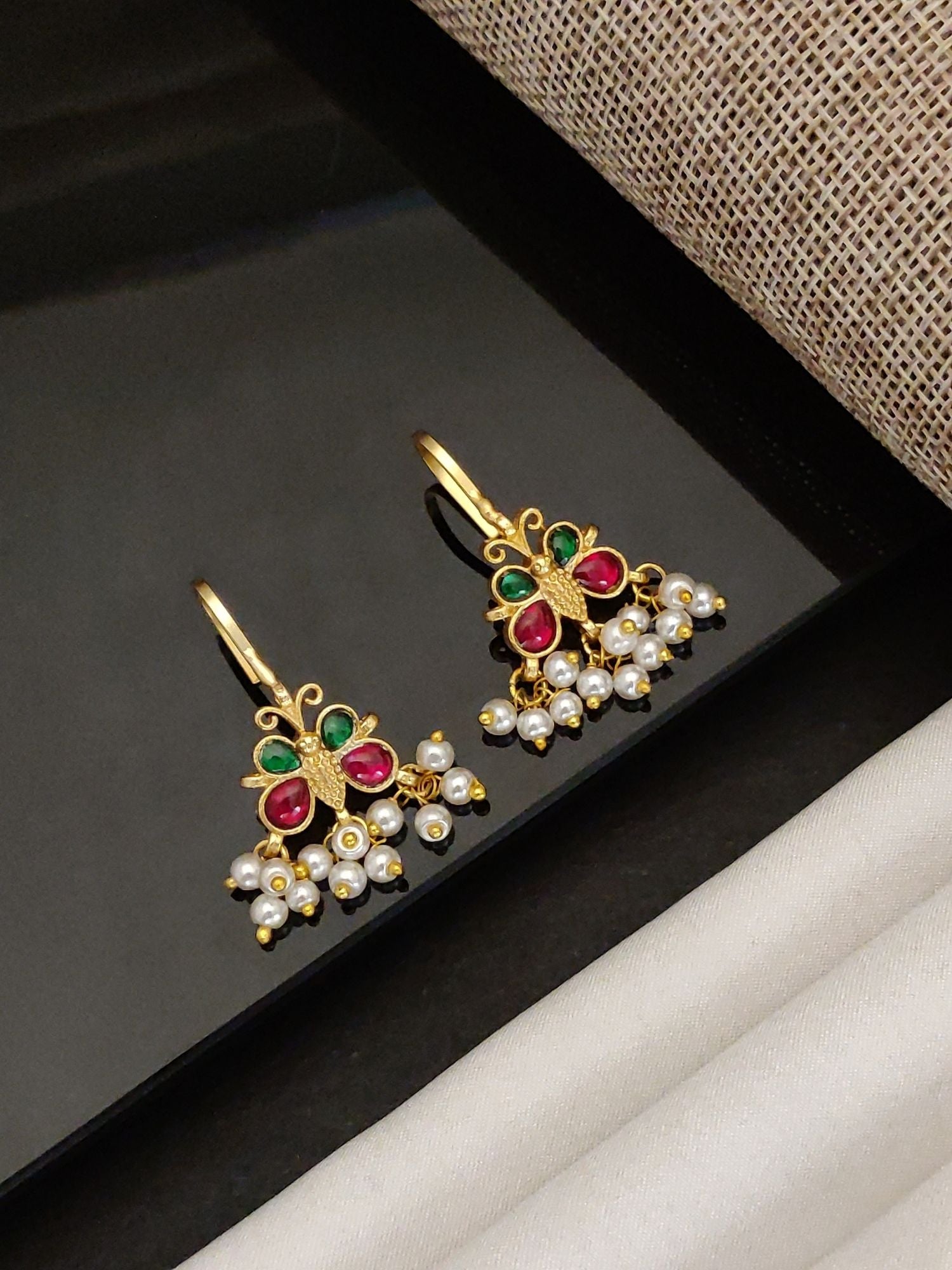 Abdesigns Gold Plated Kempstone Studed Bugadi Earring