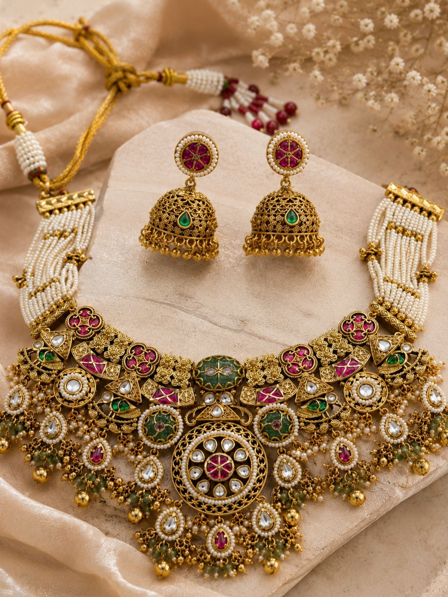 Antique Gold Temple Choker Necklace Set in Antique Gold – Bridal | Abdesigns