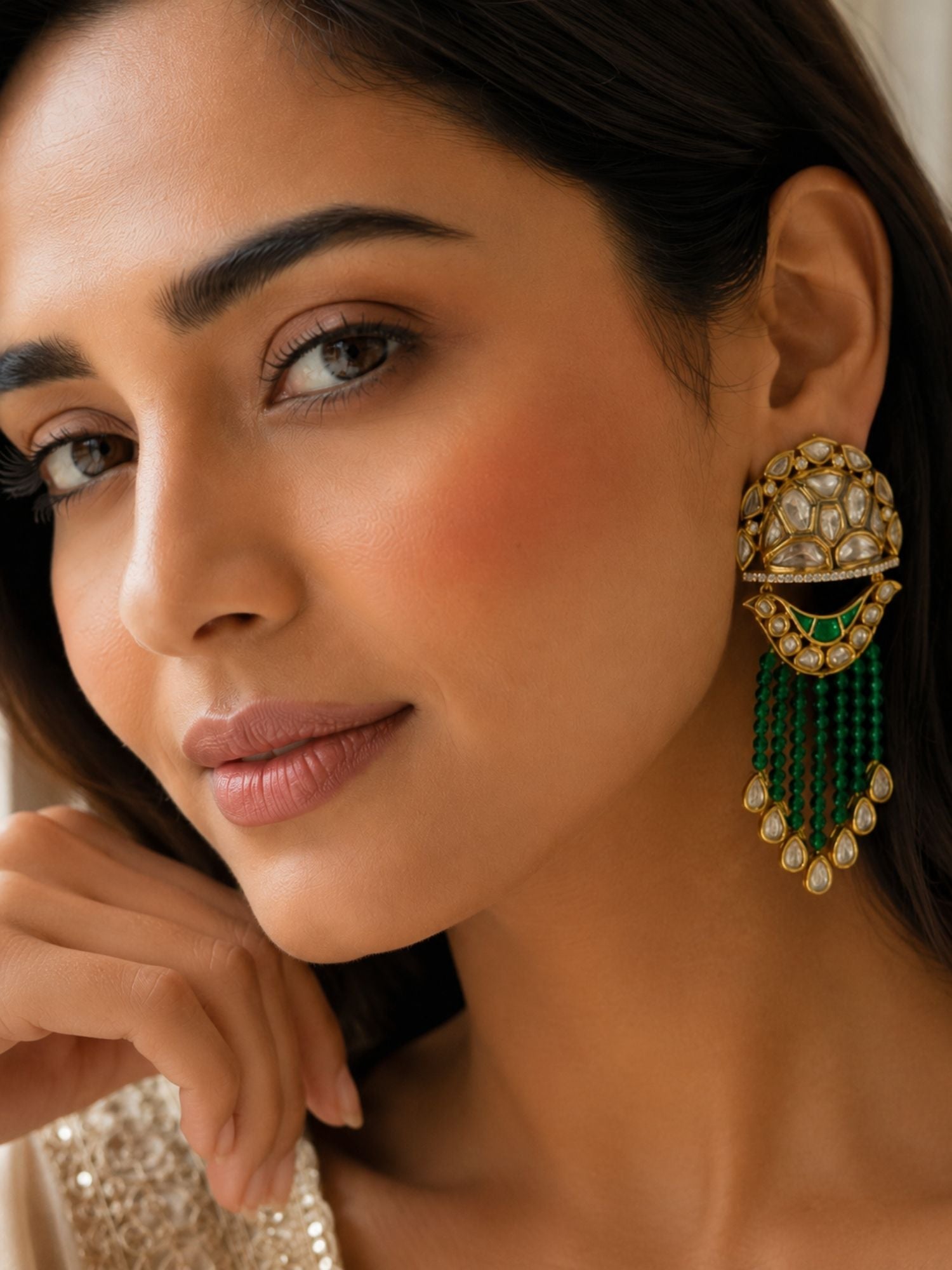 Green Kundan Tassel Earrings in Gold Finish – Festive Wear | Abdesigns Jewellery