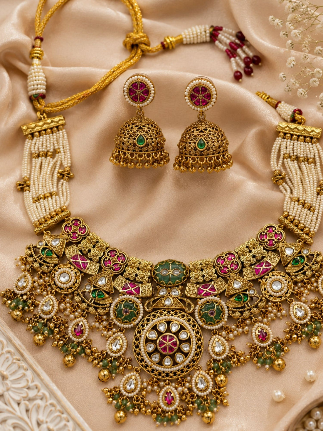 Antique Gold Temple Choker Necklace Set in Antique Gold – Bridal | Abdesigns