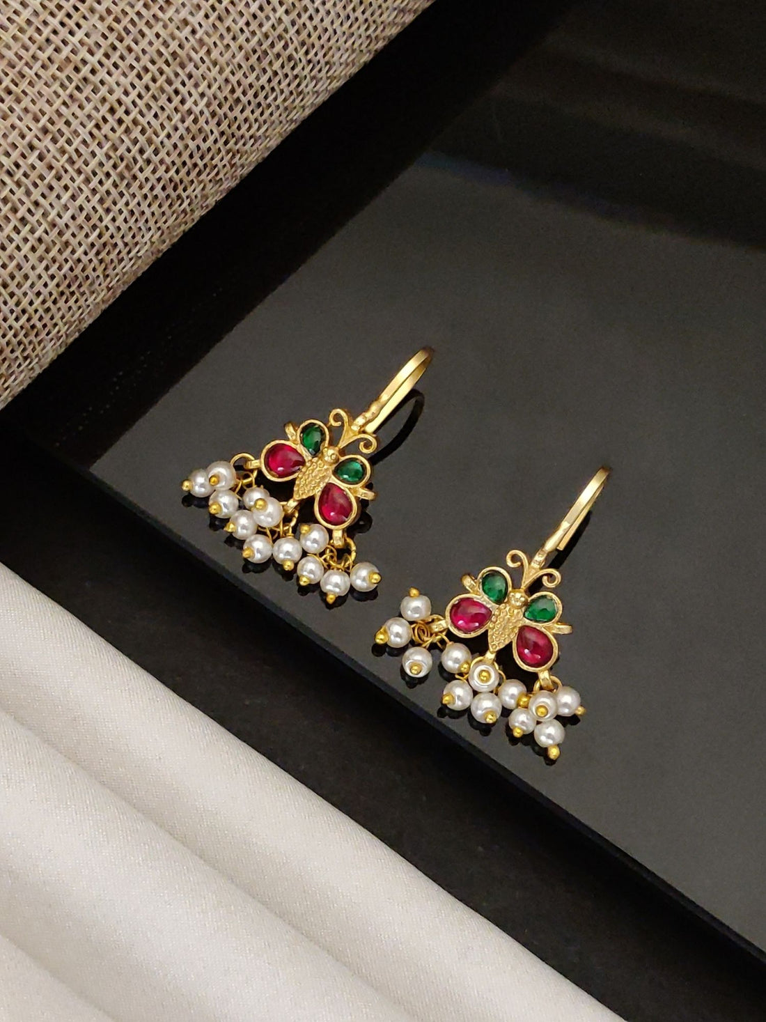 Abdesigns Gold Plated Kempstone Studed Bugadi Earring