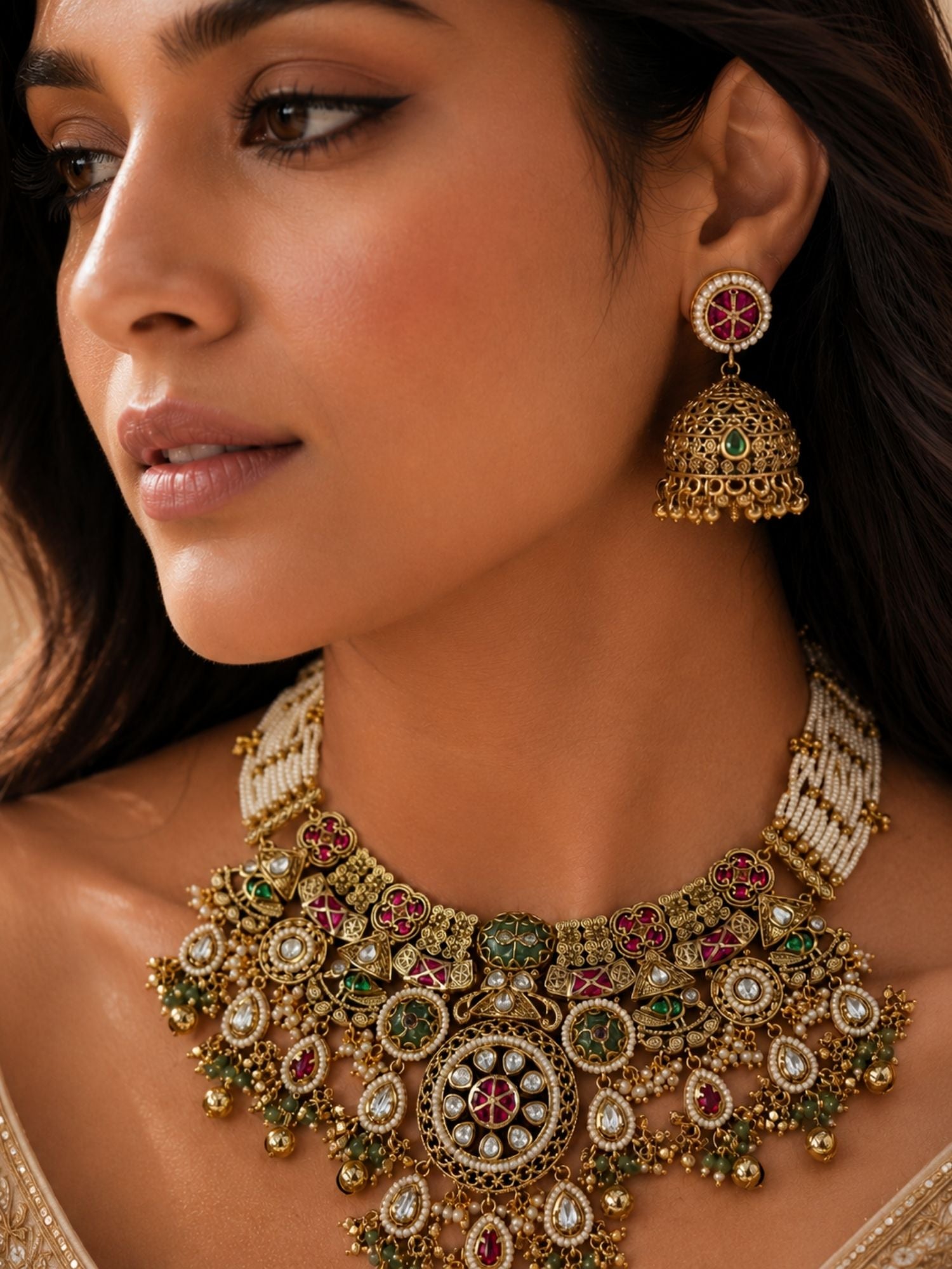 Antique Gold Temple Choker Necklace Set in Antique Gold – Bridal | Abdesigns