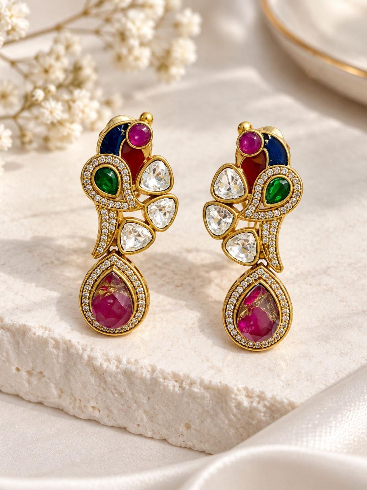 Gold Plated Kundan Polki Peacock Pearl Mala Necklace Set | Abdesigns Jewellery