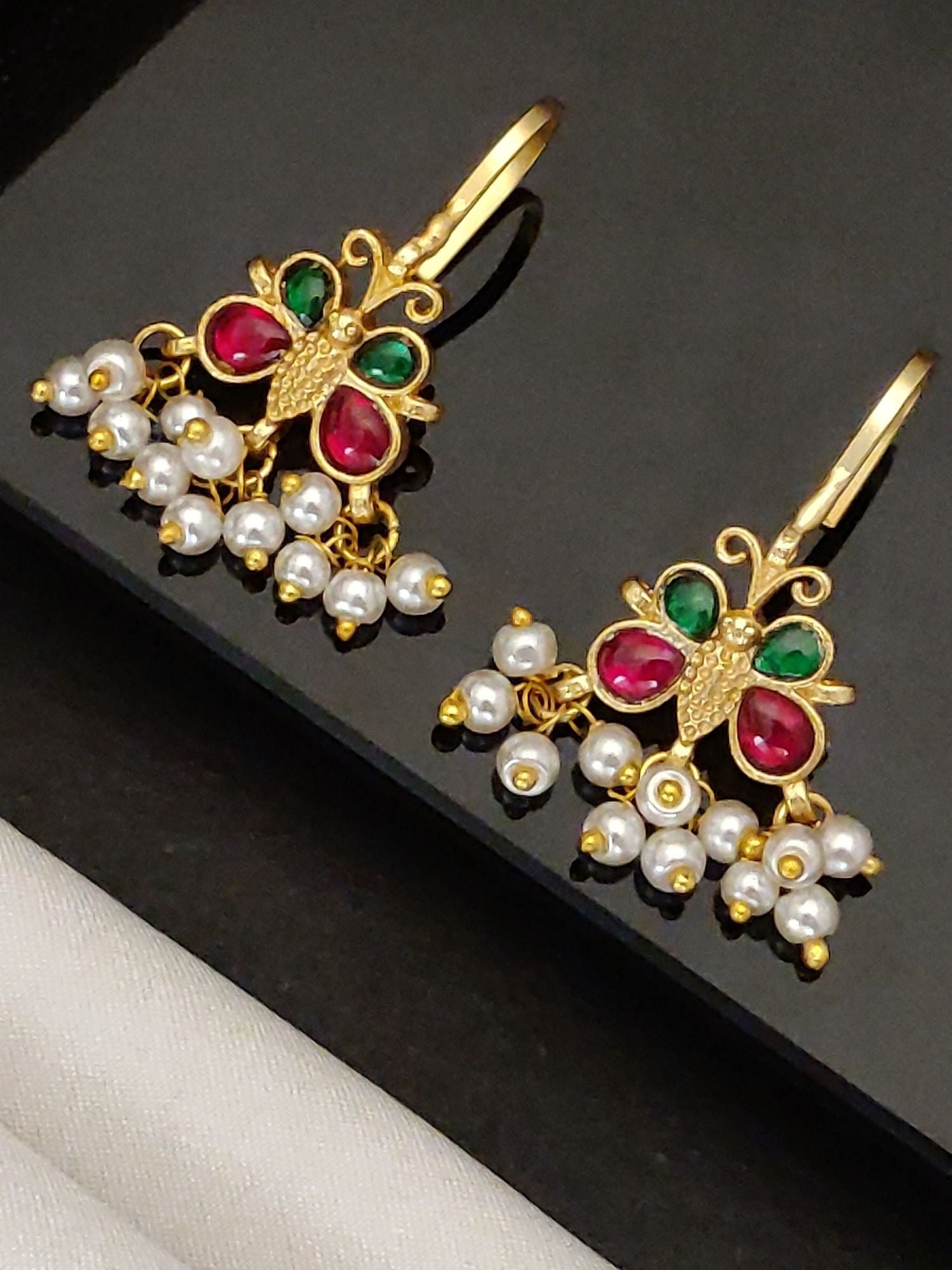 Abdesigns Gold Plated Kempstone Studed Bugadi Earring