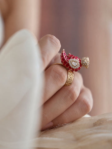Gold Plated Meenakari Kundan Bird Statement Ring