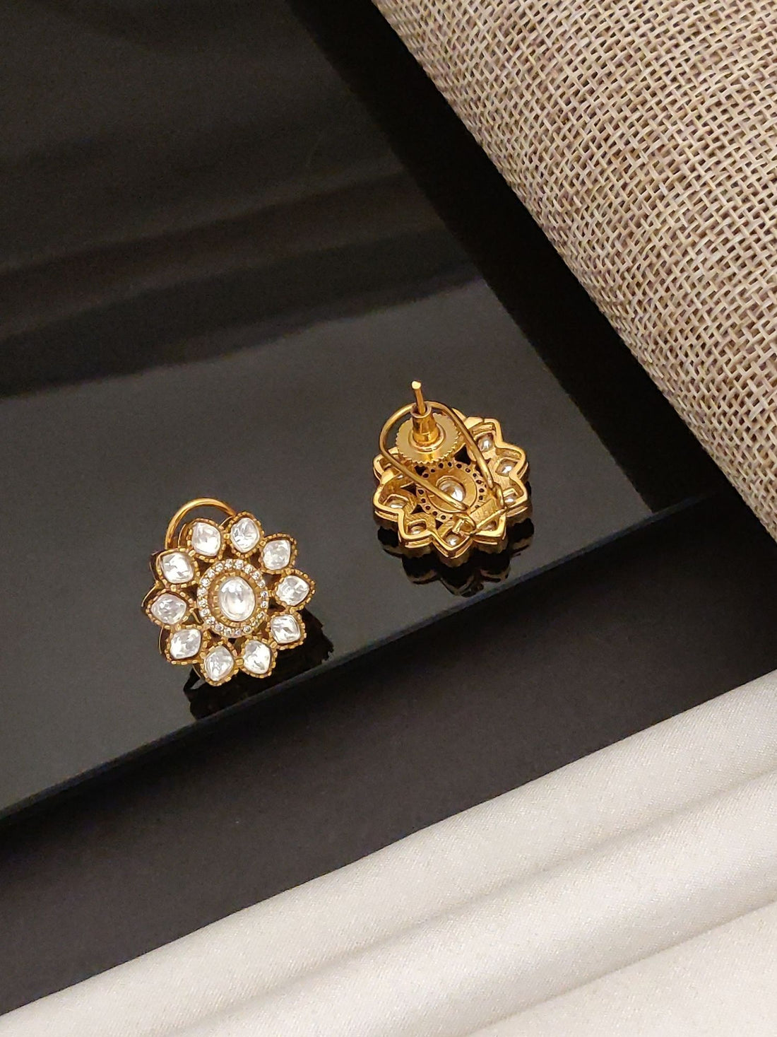 Abdesigns Gold Plated Polki Studs Earring