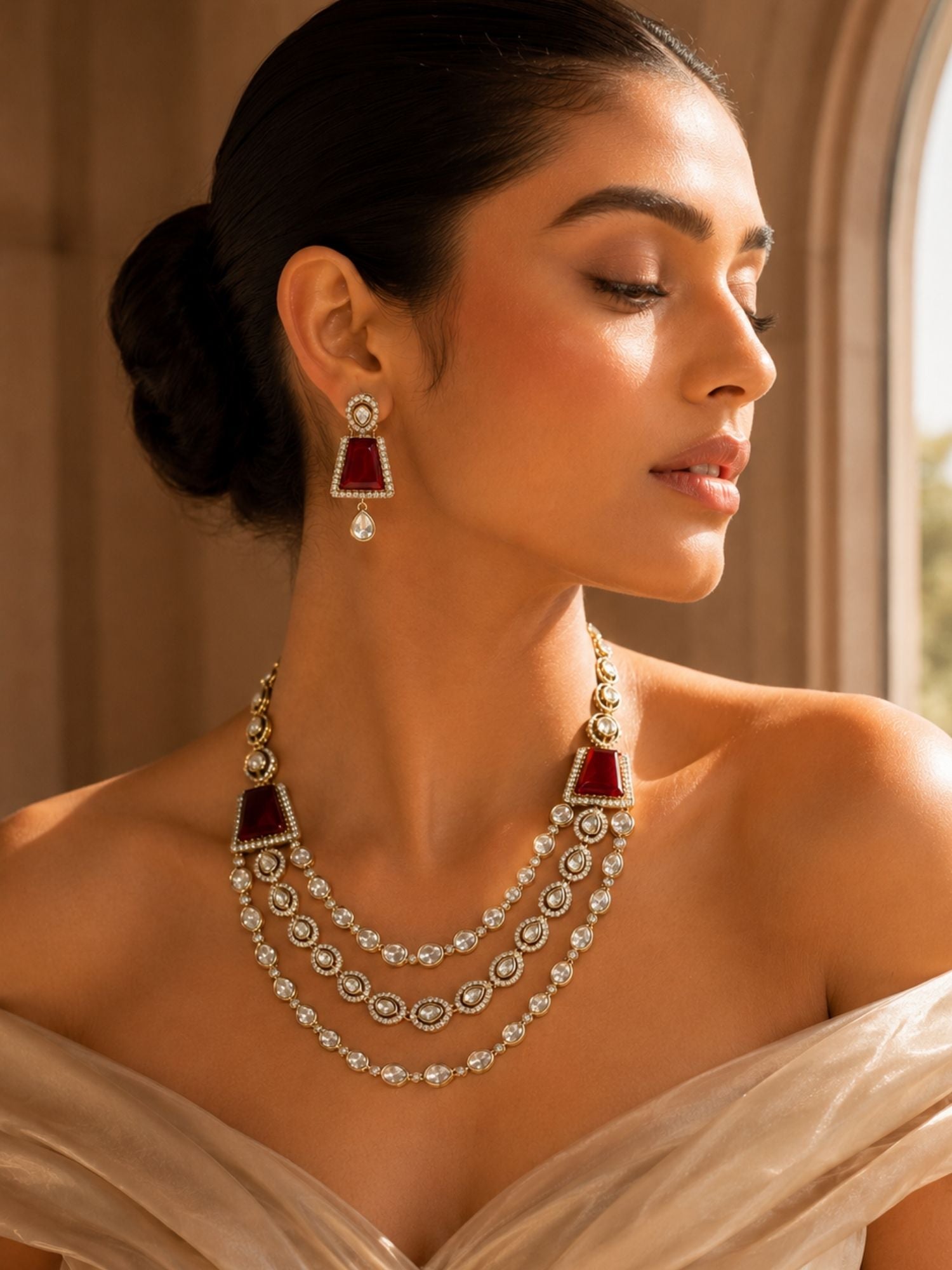 Ruby Kundan Layered Necklace Set | Abdesigns