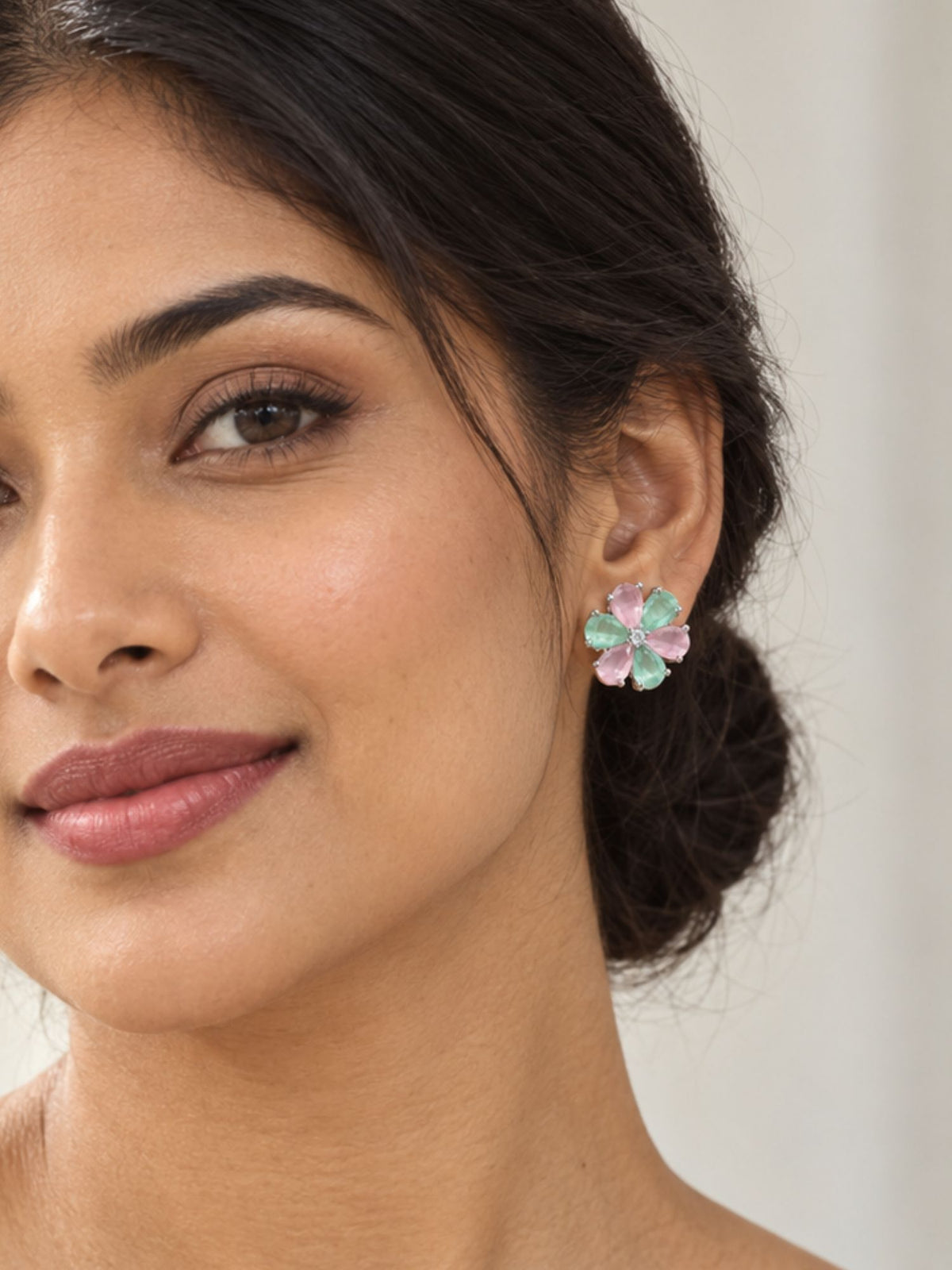 Set of 5 Multicolor AD Floral Stud Earrings | Abdesigns Jewellery