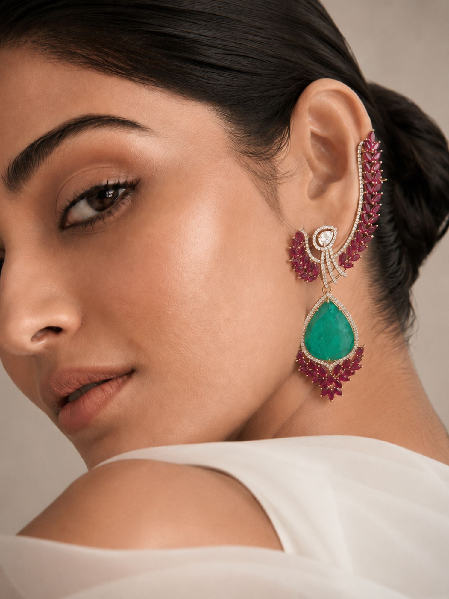 Emerald Statement Earrings in Gold Plating Party Festive | Abdesigns
