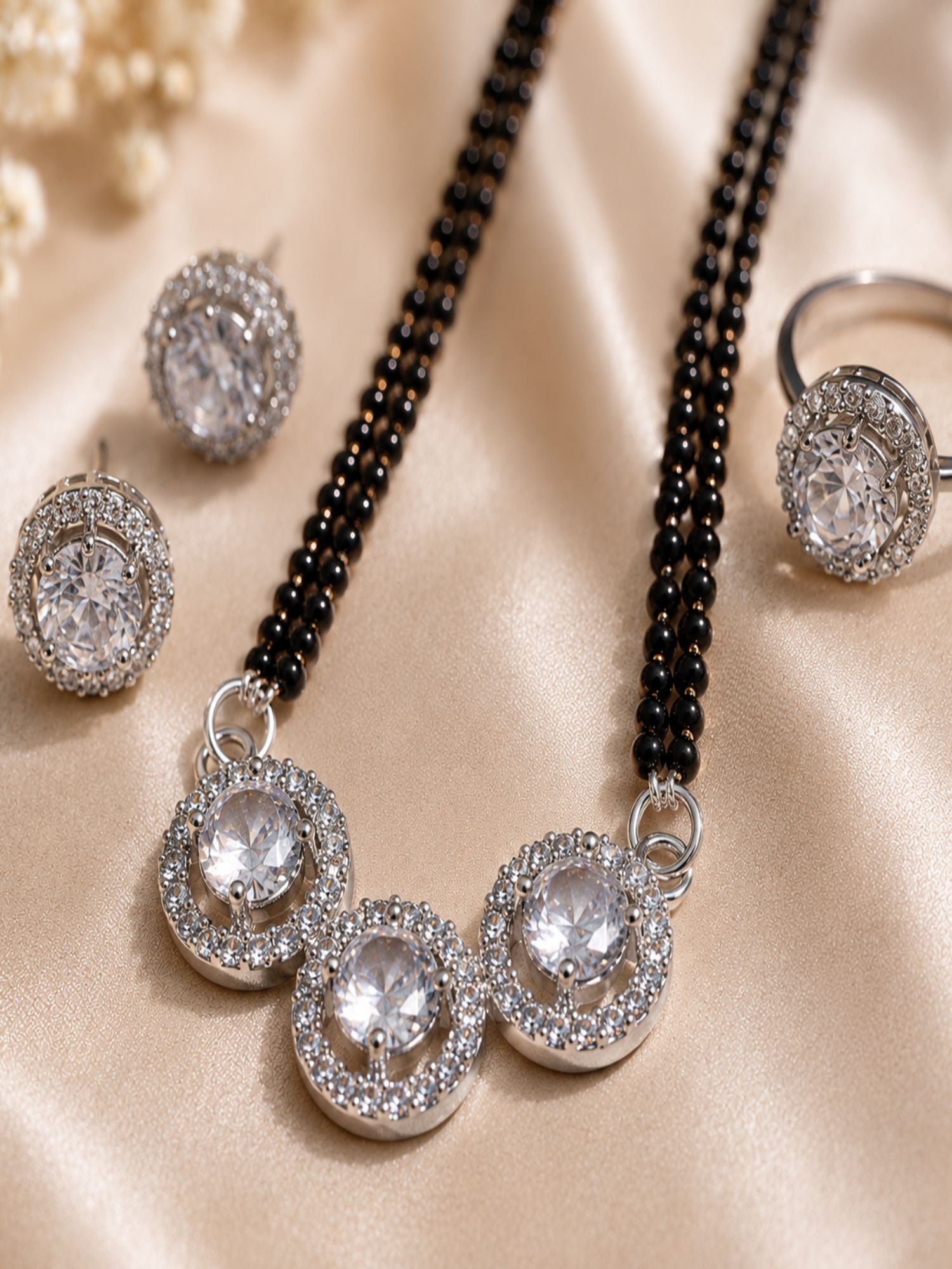 Alluring Silver Plated American Diamond Mangalsutra Combo