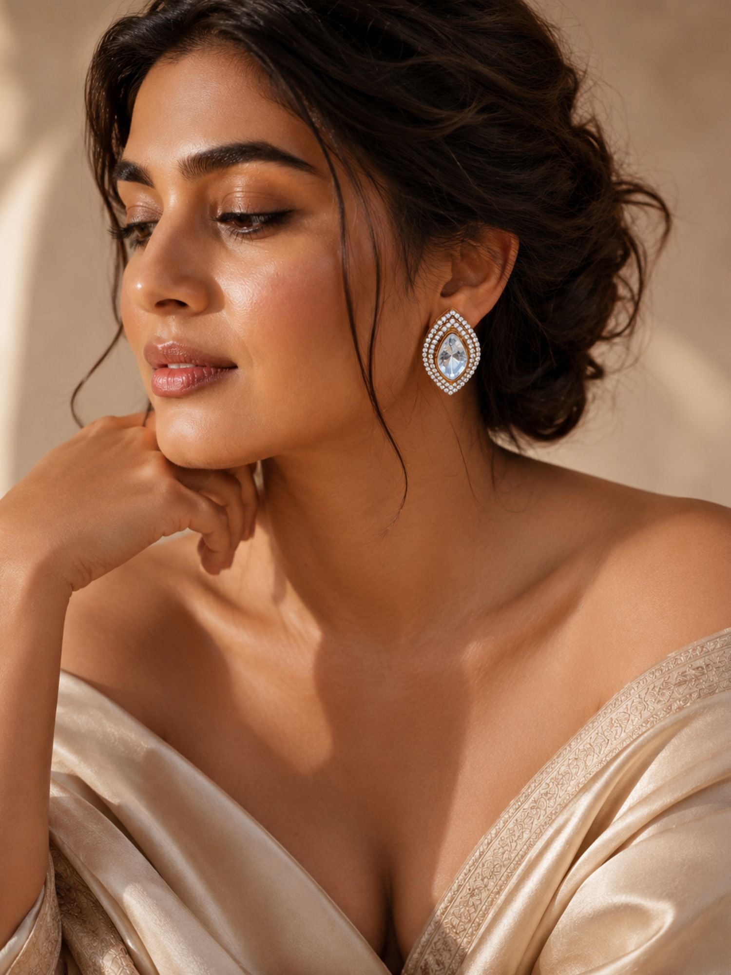 Marquise Matt Gold Glass Kundan Polki Studs - jewellery by Abdesigns Jewellery