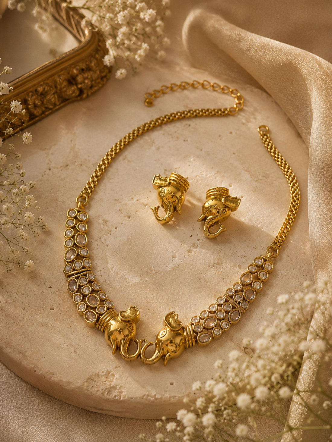 Gold Plating Elephant Necklace Set | Abdesigns