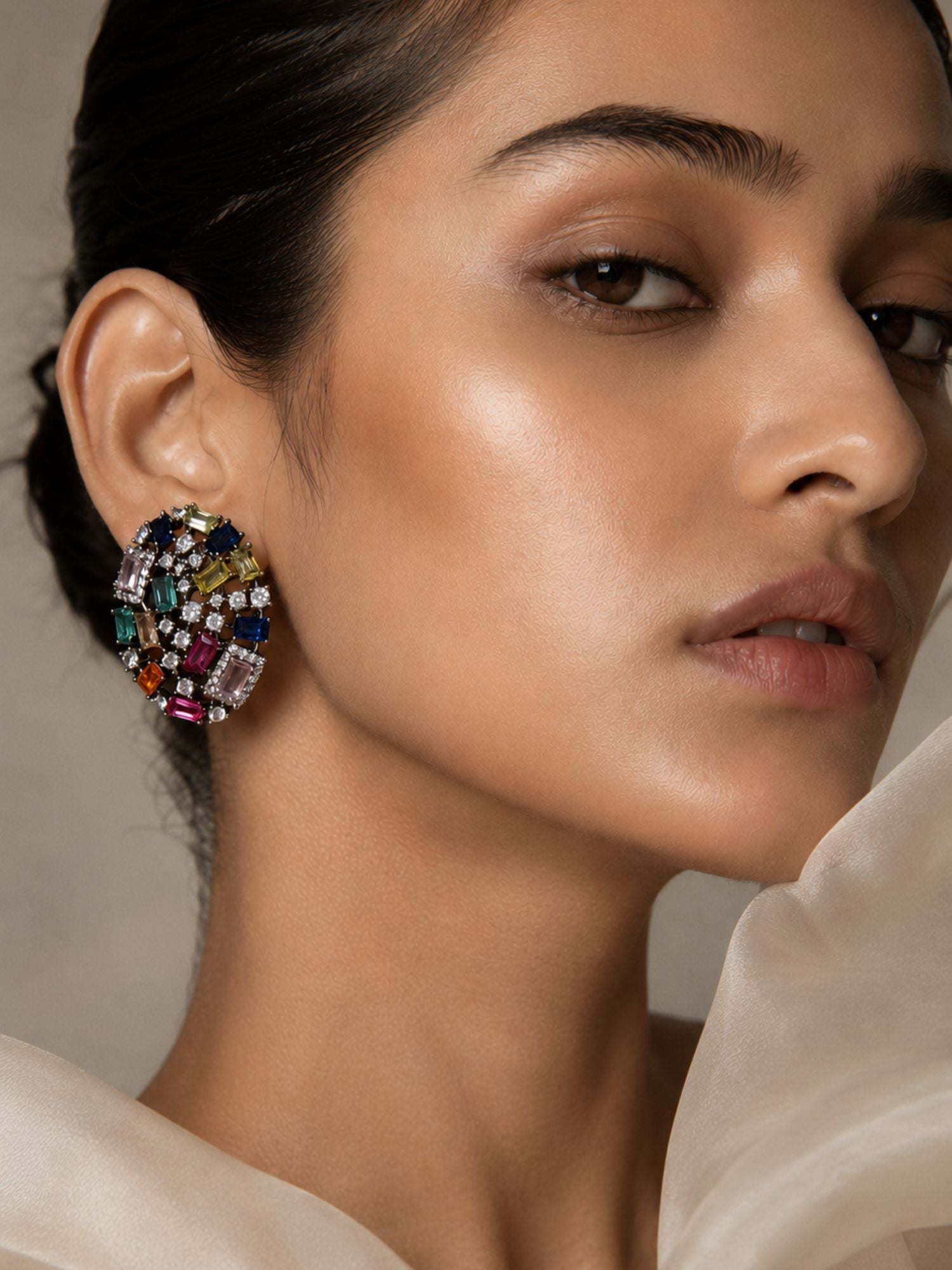 Multicolor Crystal Stud Black Rhodium Earrings | Abdesigns