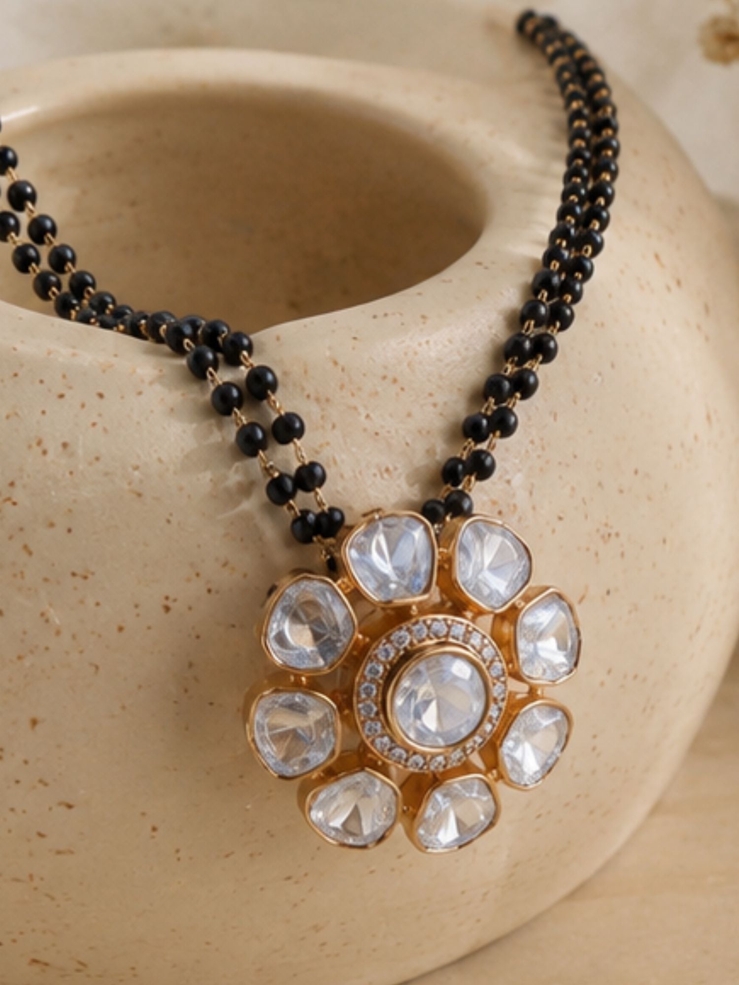 Classic Polki Flower Design Mangalsutra & Earrings
