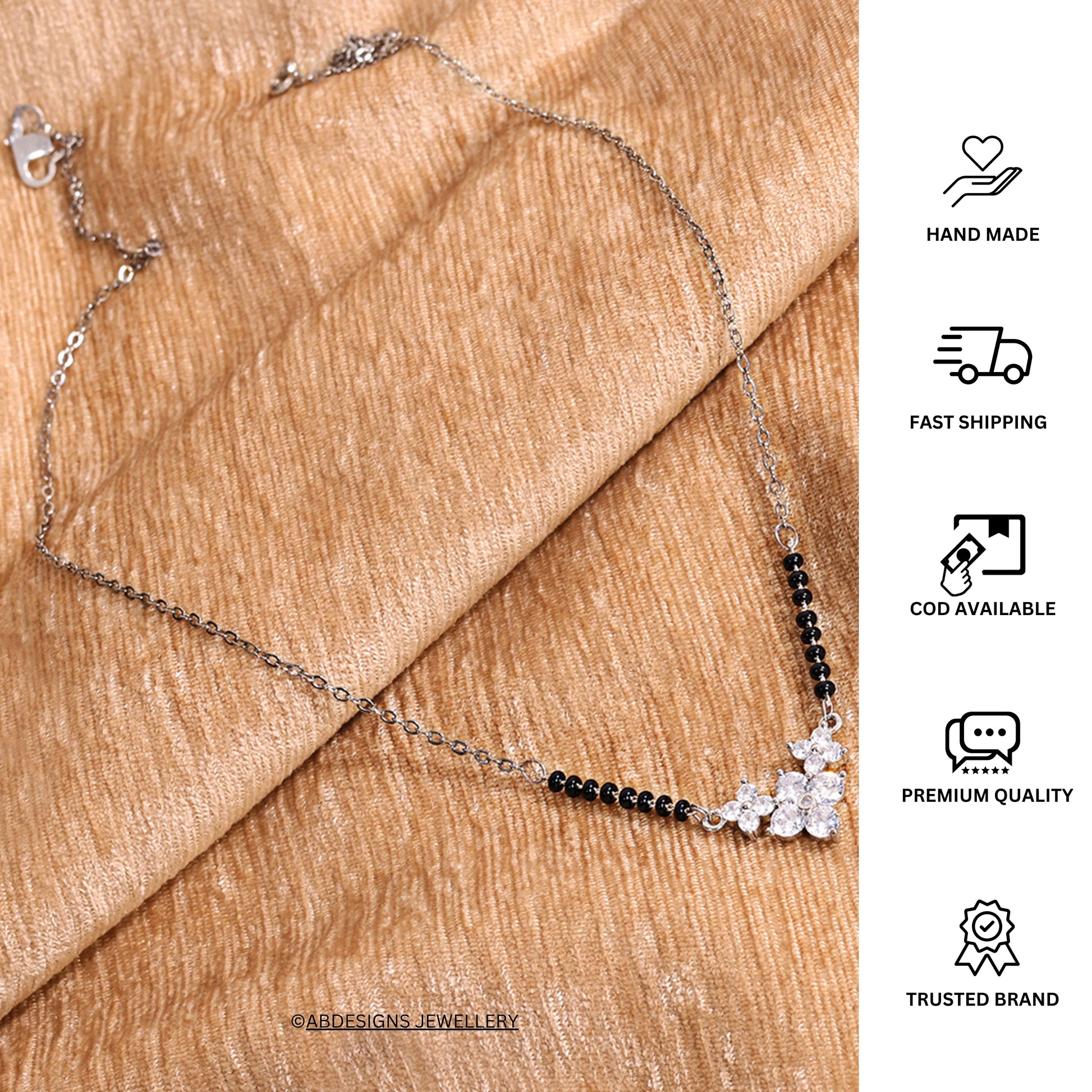 Minimal Gold Plated Triple Flower Mangalsutra - Abdesignsjewellery