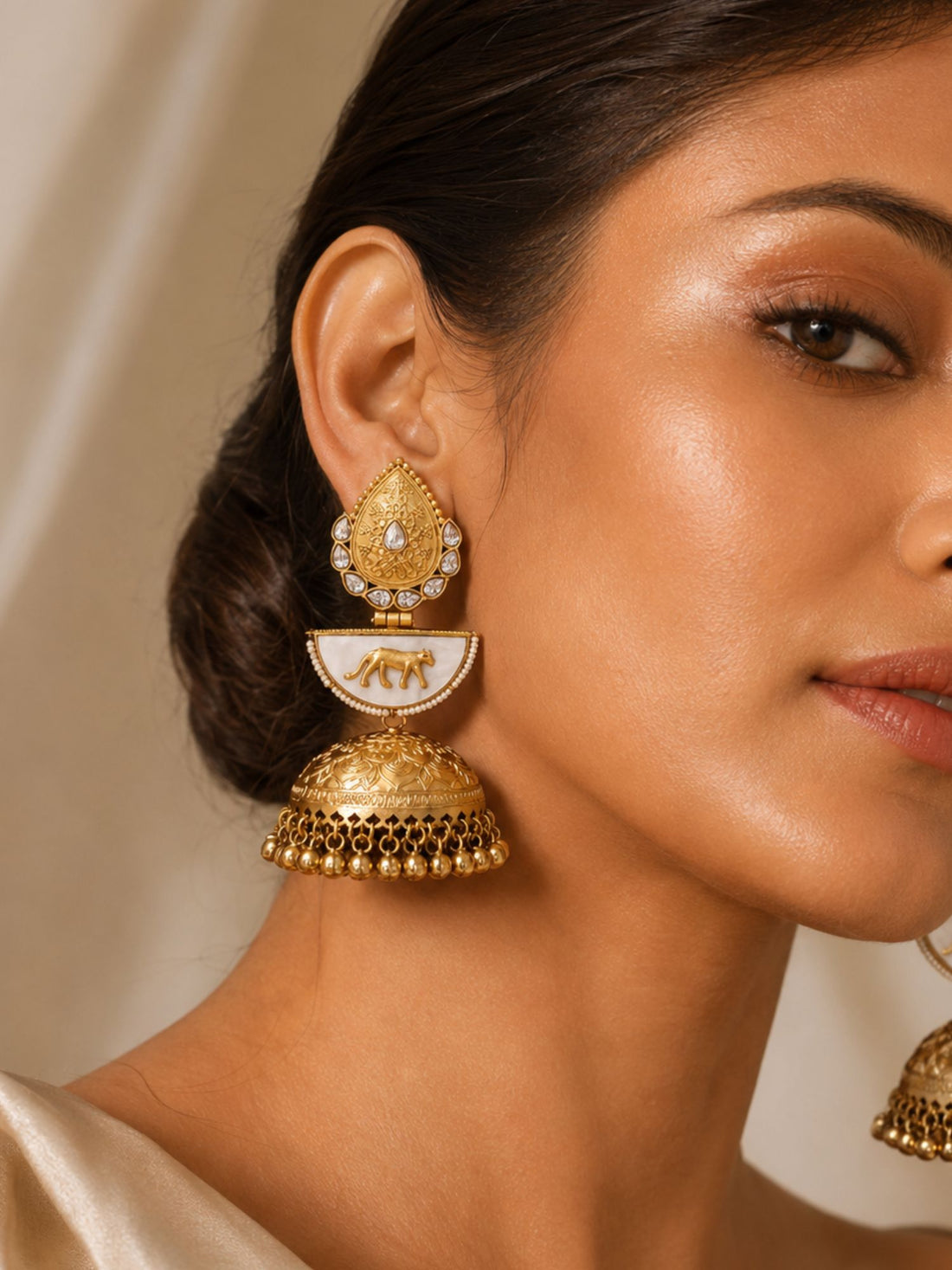 Abdesigns Long Gold Plated Jhumka Earring with Elegance
