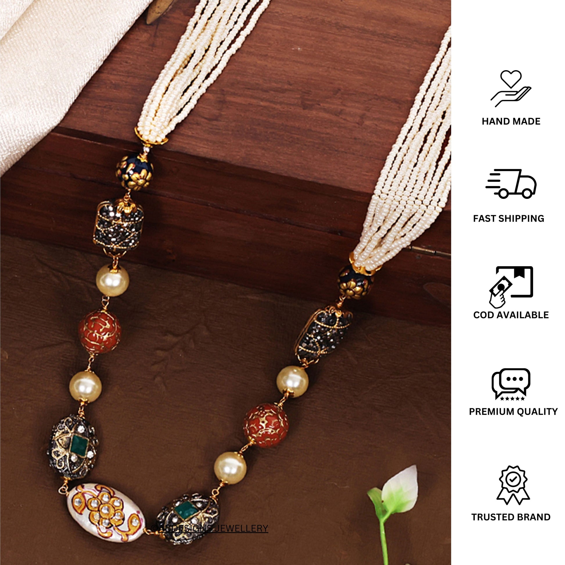 Beads Pearls Stones Gold Plated Jewellery Mala - Abdesignsjewellery