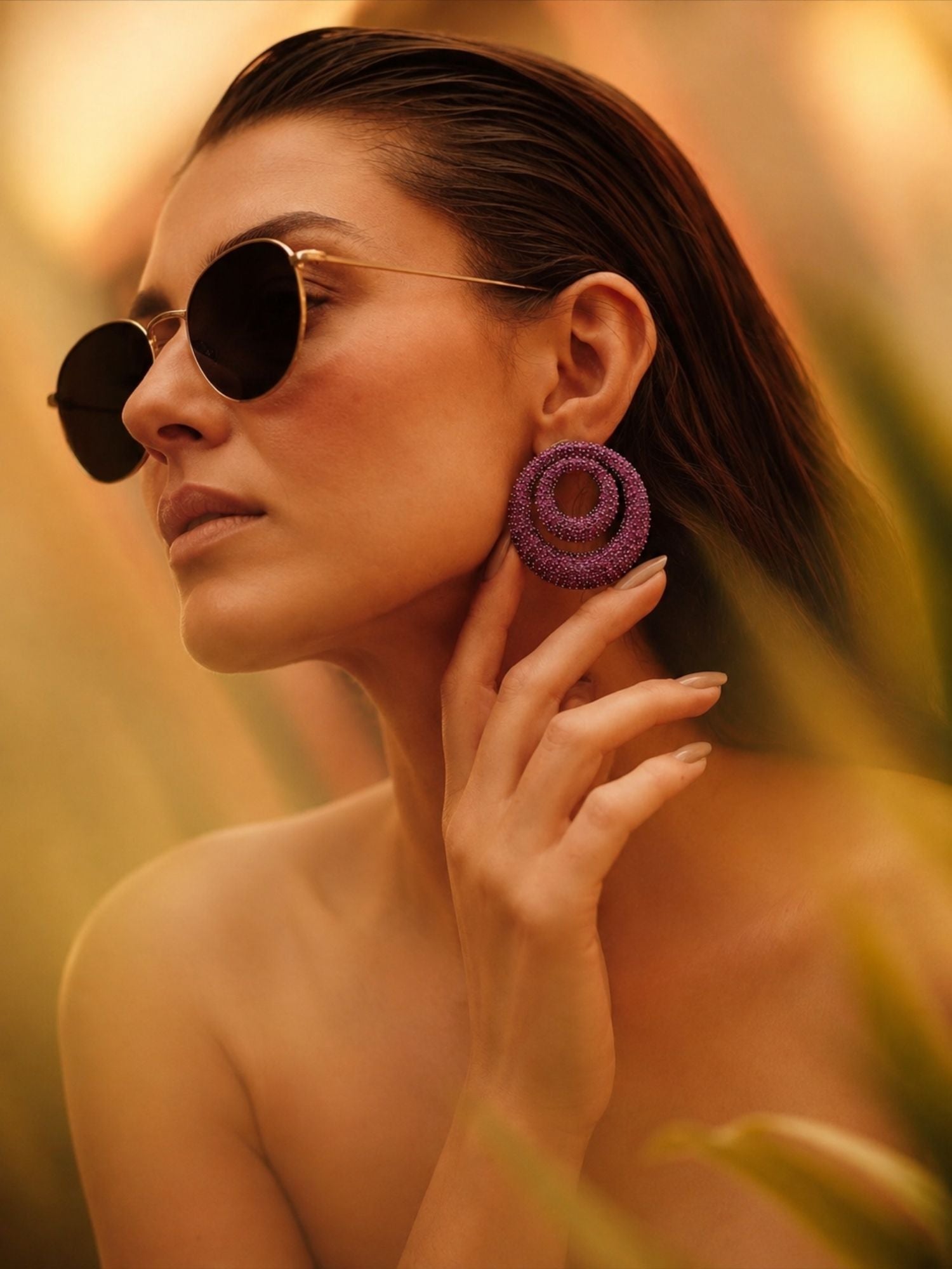 Victorian Pink Ruby Studded Circle Party Earrings | Abdesigns