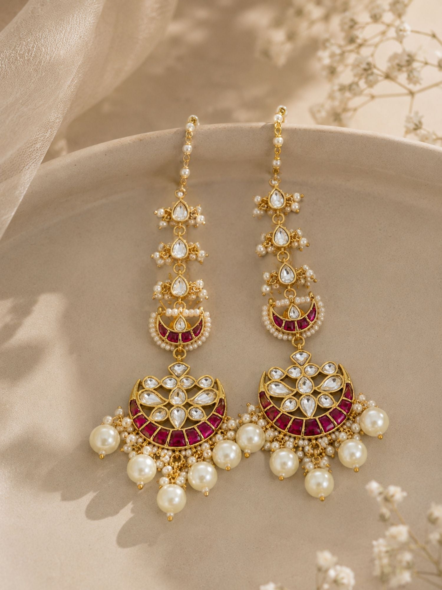 Abdesigns Pachi Kundan Ear Cuff Chandbali Earrings with Pearl Drops