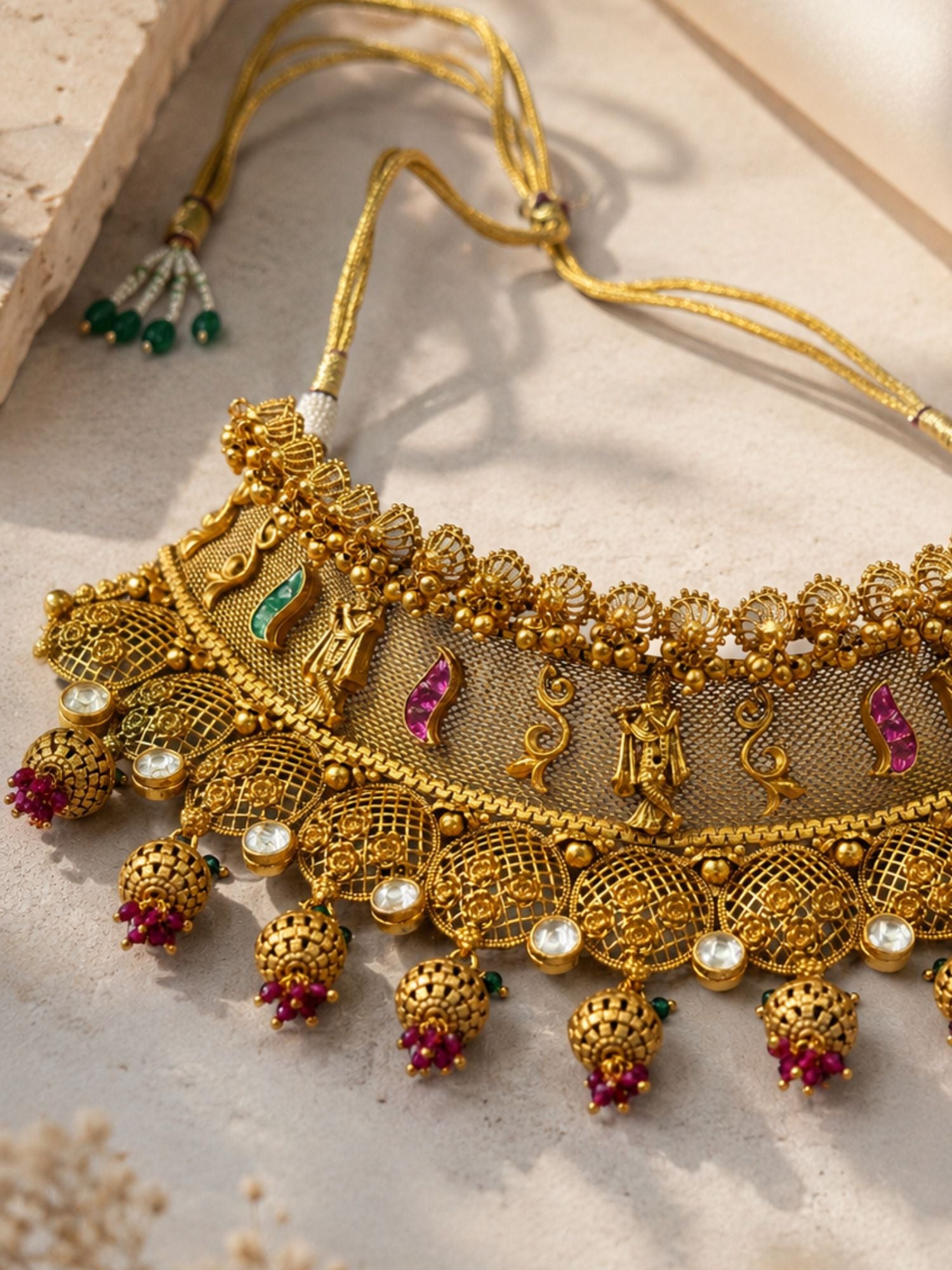 Bridal Antique Temple Choker Necklace Set in Gold Plating | Abdesigns
