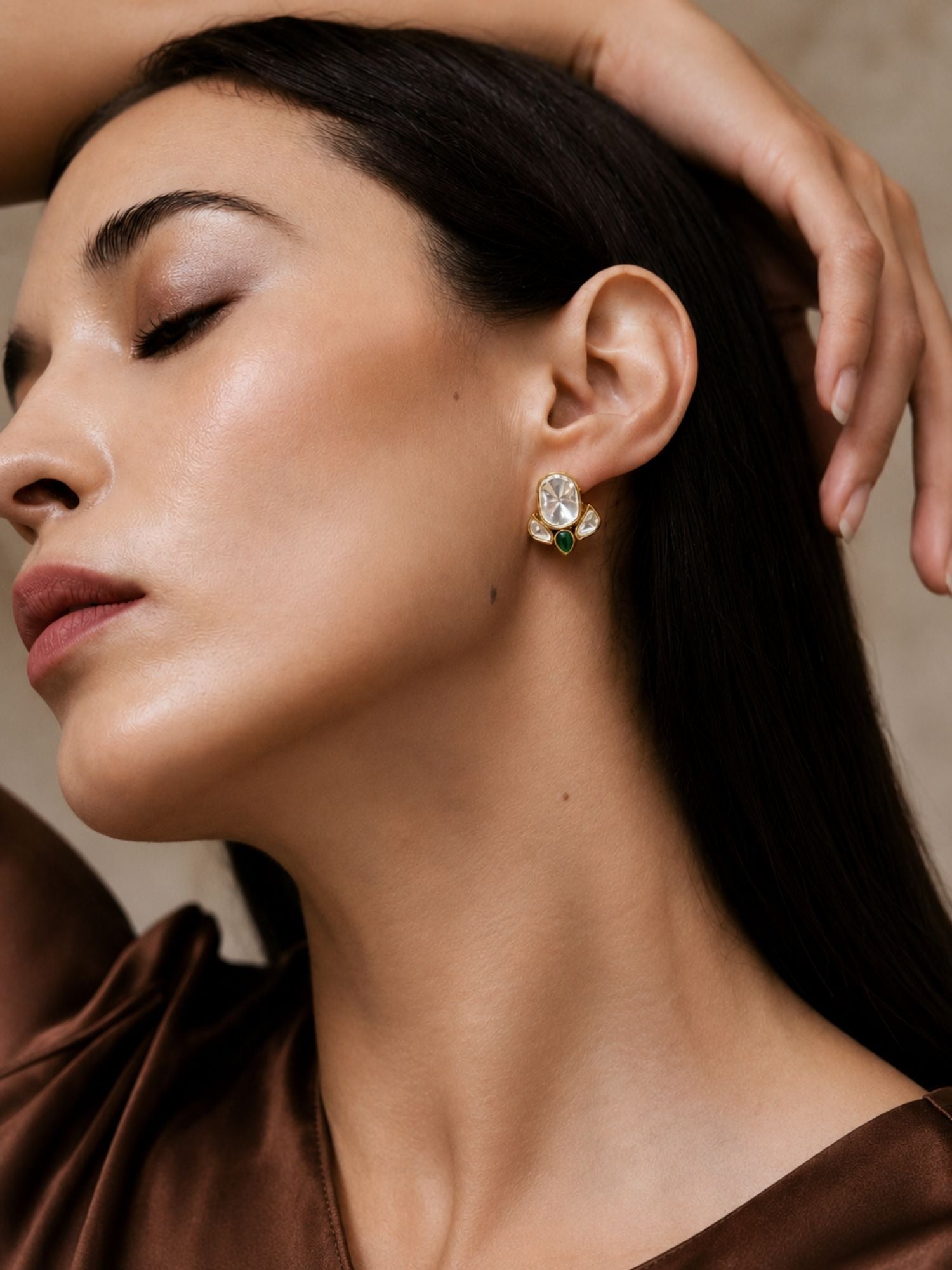 Combo Of Gold Plated Kundan Pearl & Green Stone Earrings
