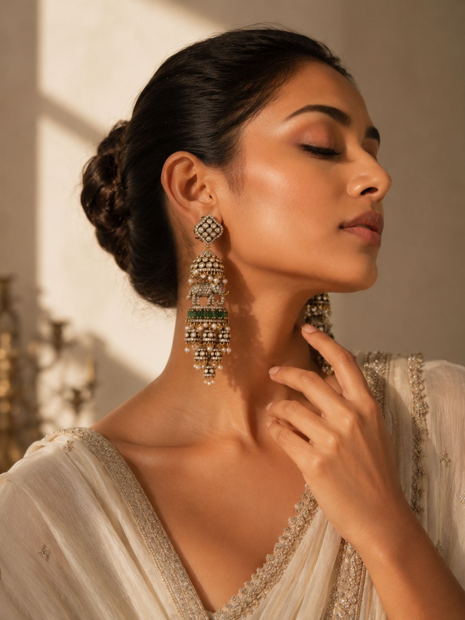 Elephant Pearl Green Jhumka Earrings | Abdesigns