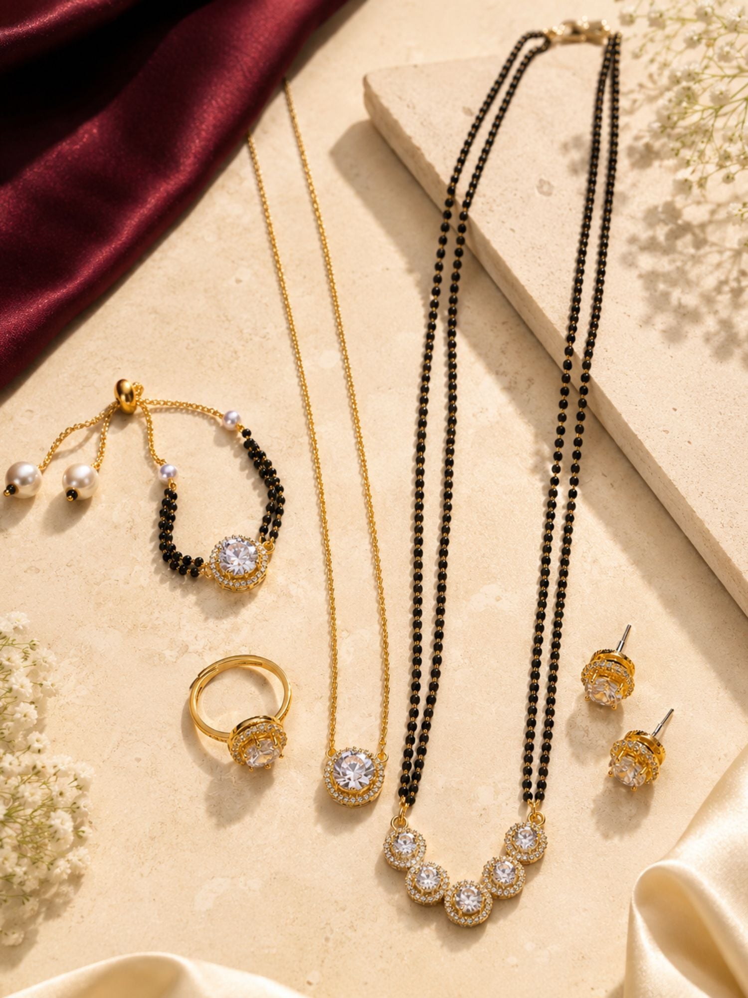 Gold plated American Diamond mangalsutra combo set for daily office and festive wear